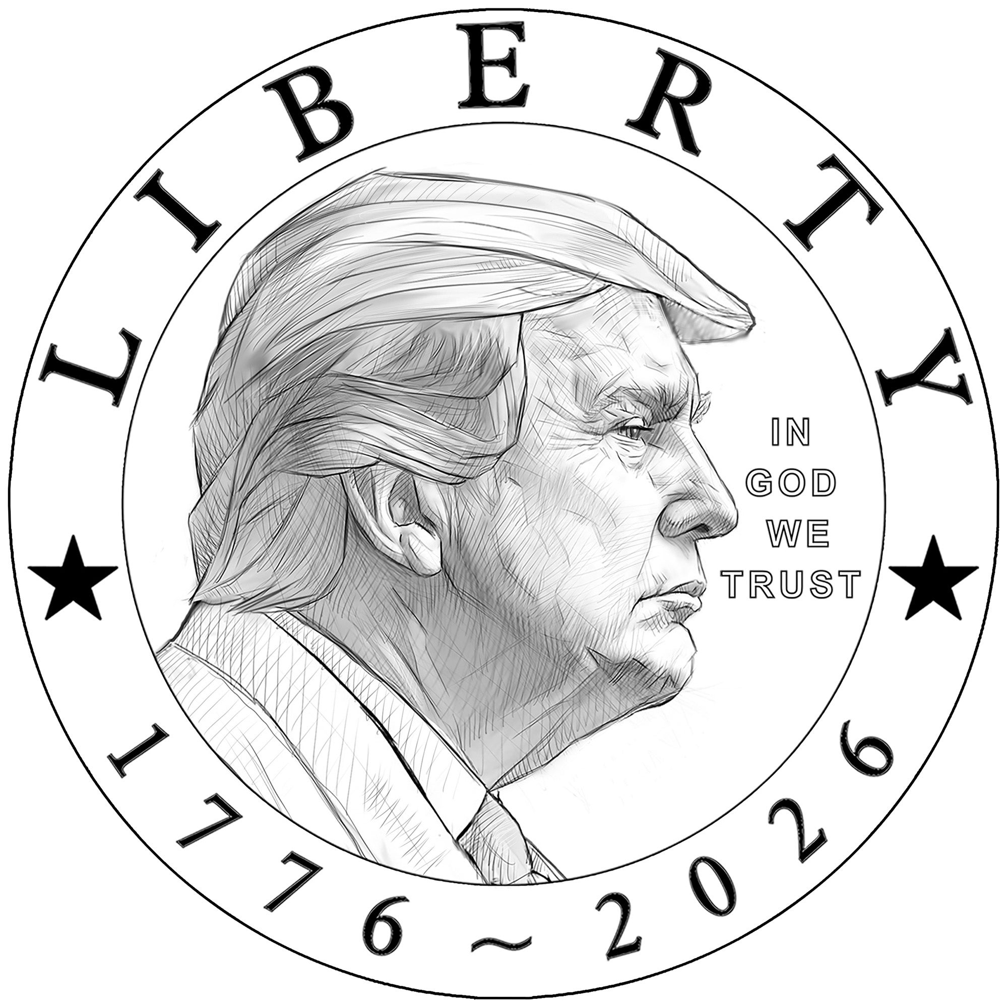 A second proposed design featuring Trump’s profile and the phrases "IN GOD WE TRUST" and "1776 ~ 2026"