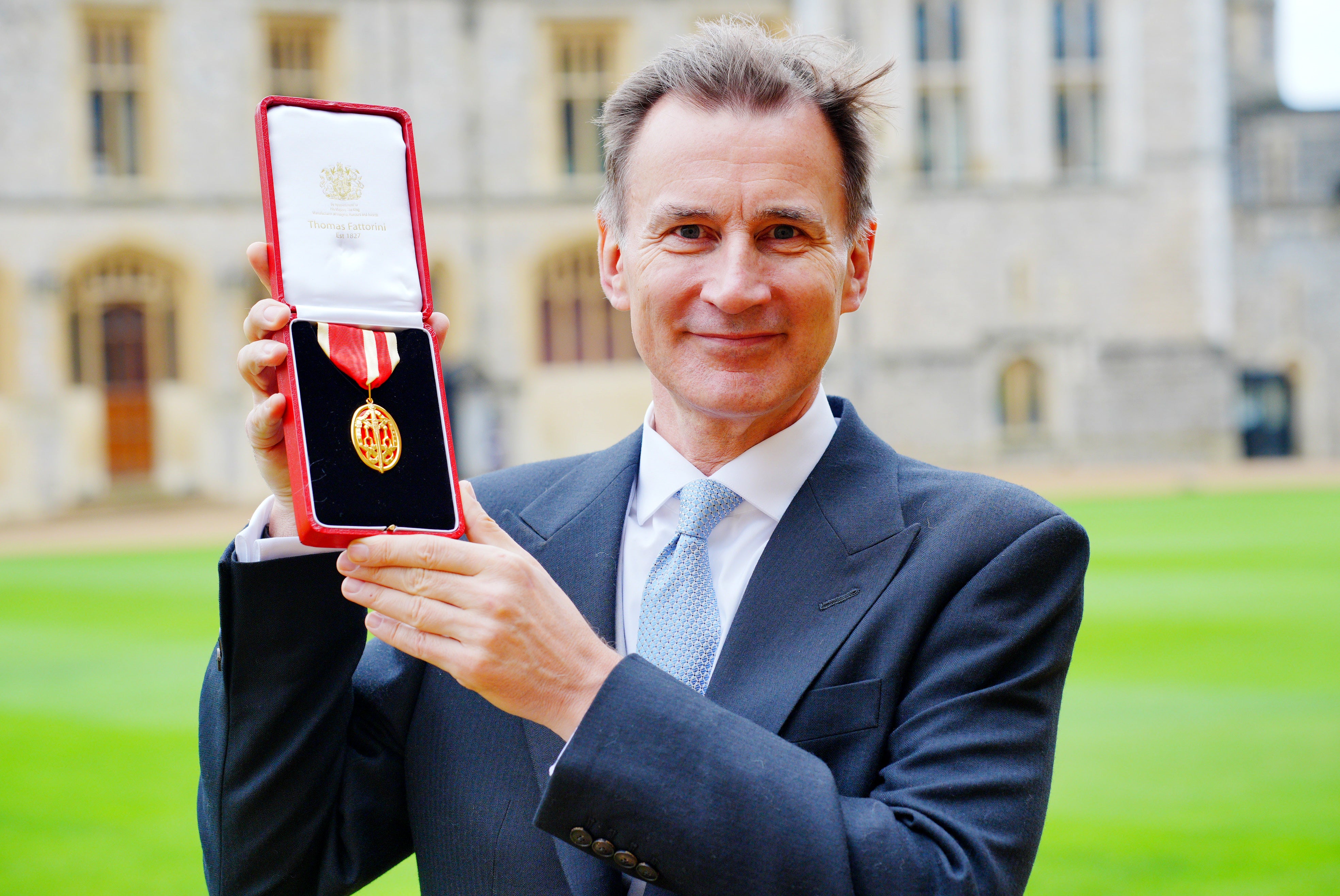 Sir Jeremy Hunt after being made a Knight Bachelor by King Charles III