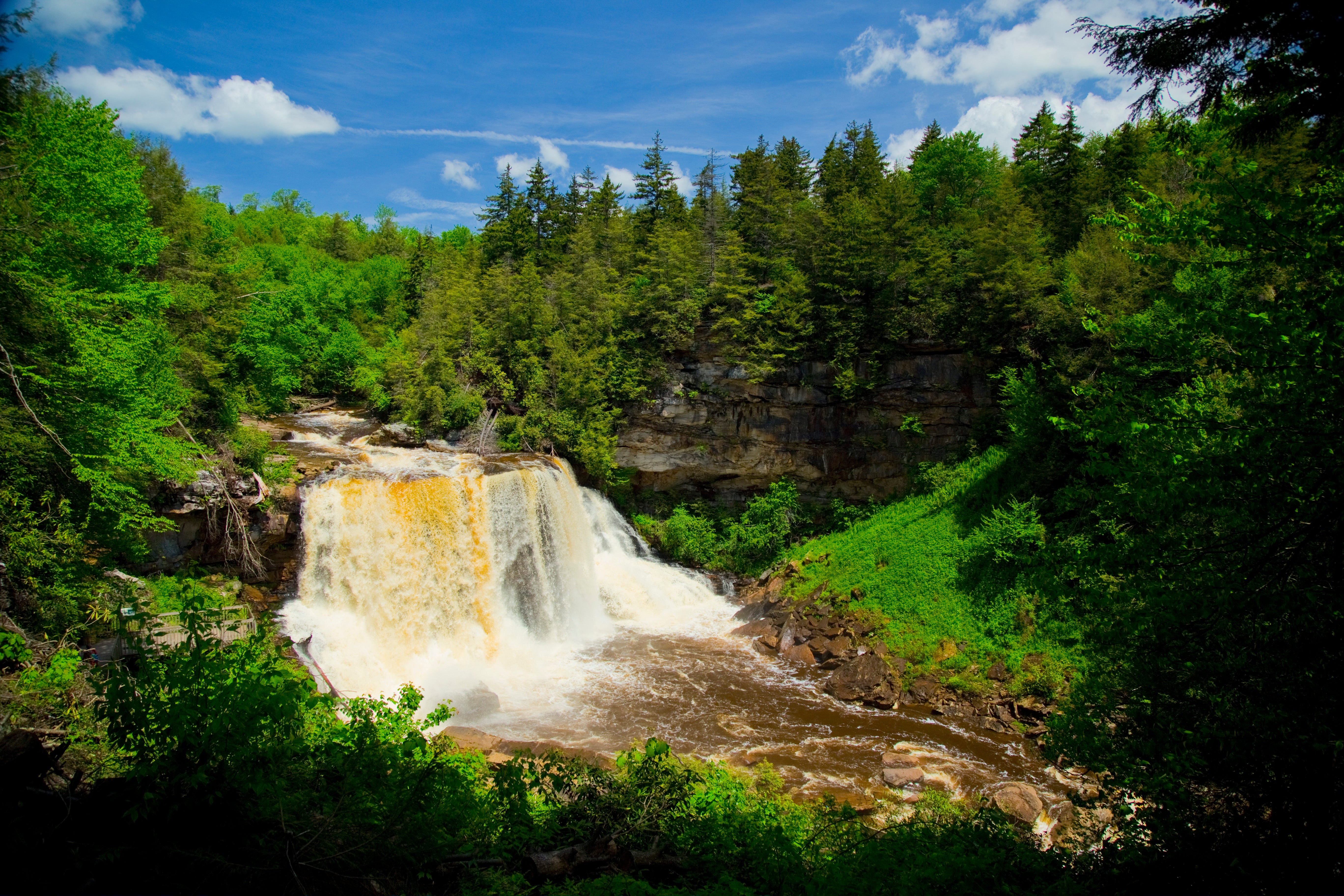 Blackwater Falls in Blackwater State Park gets its dark hue courtesy of tannic acid from fallen hemlock and red spruce needles
