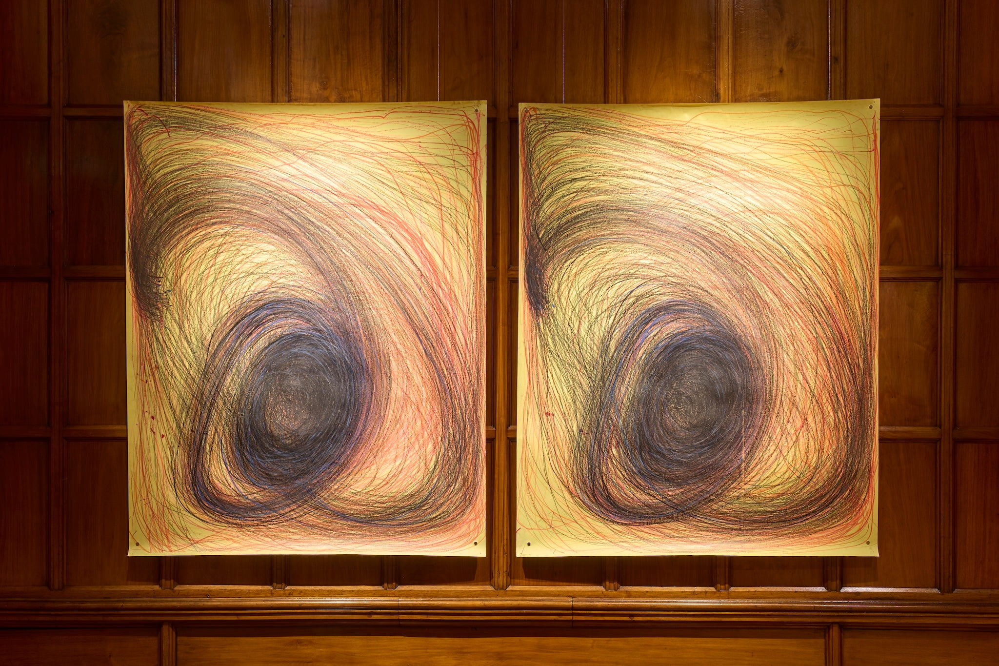 Alongside her sculptures, Kalu also creates large drawings using similar rhythmic lines