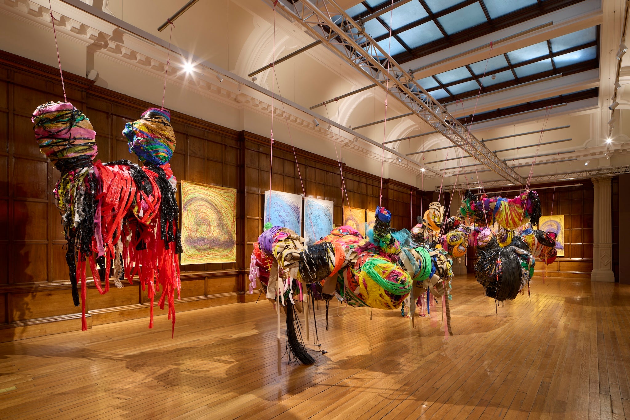 Works of art: Nnena Kalu’s suspended sculptures hang from the ceiling of Cartwright Hall Art Gallery in Bradford