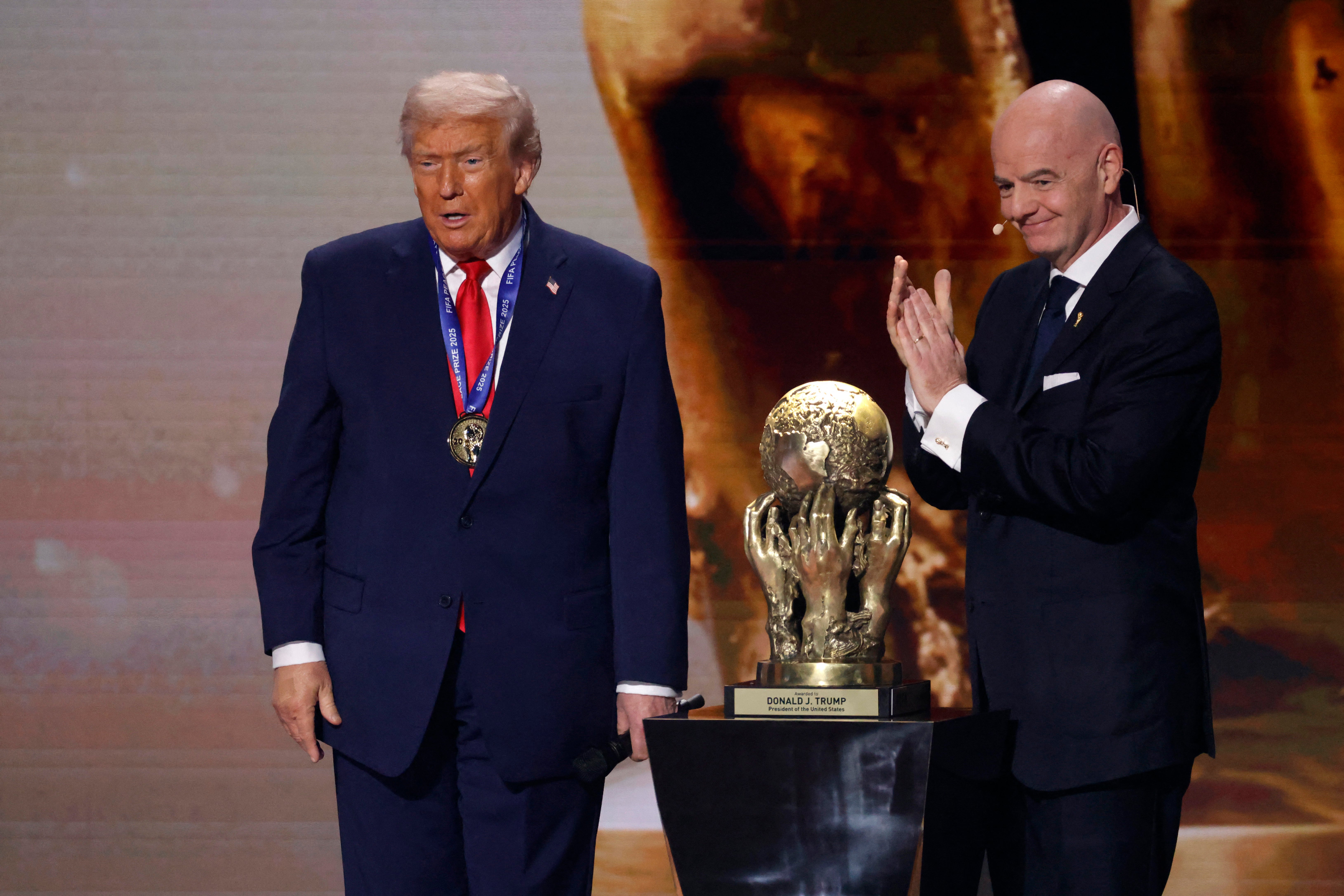 US president Donald Trump (left) was awarded a peace prize by Fifa last week