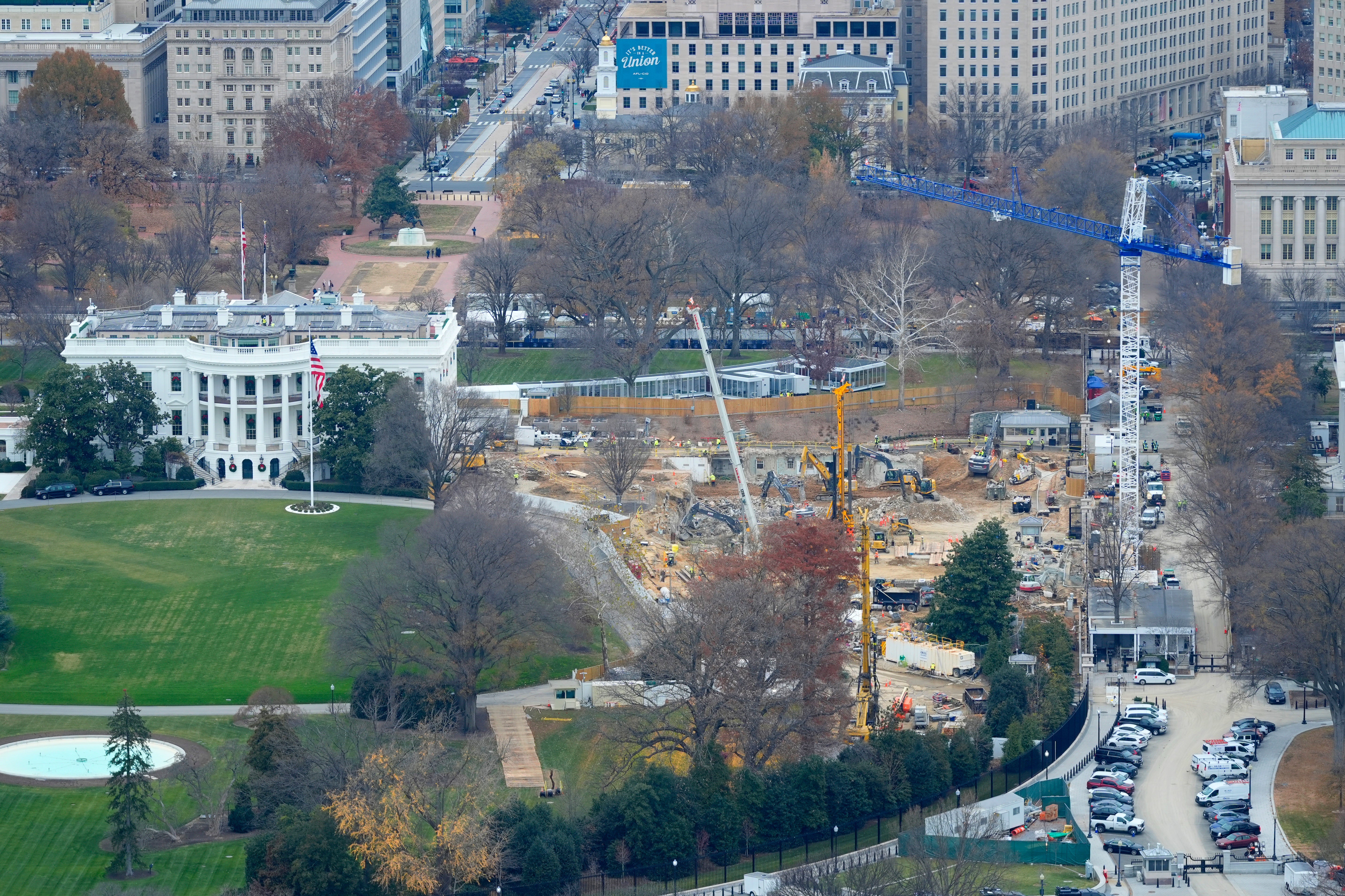 The entire East Wing is gone, replaced by a gaping hole where Trump plans to build his massive ballroom