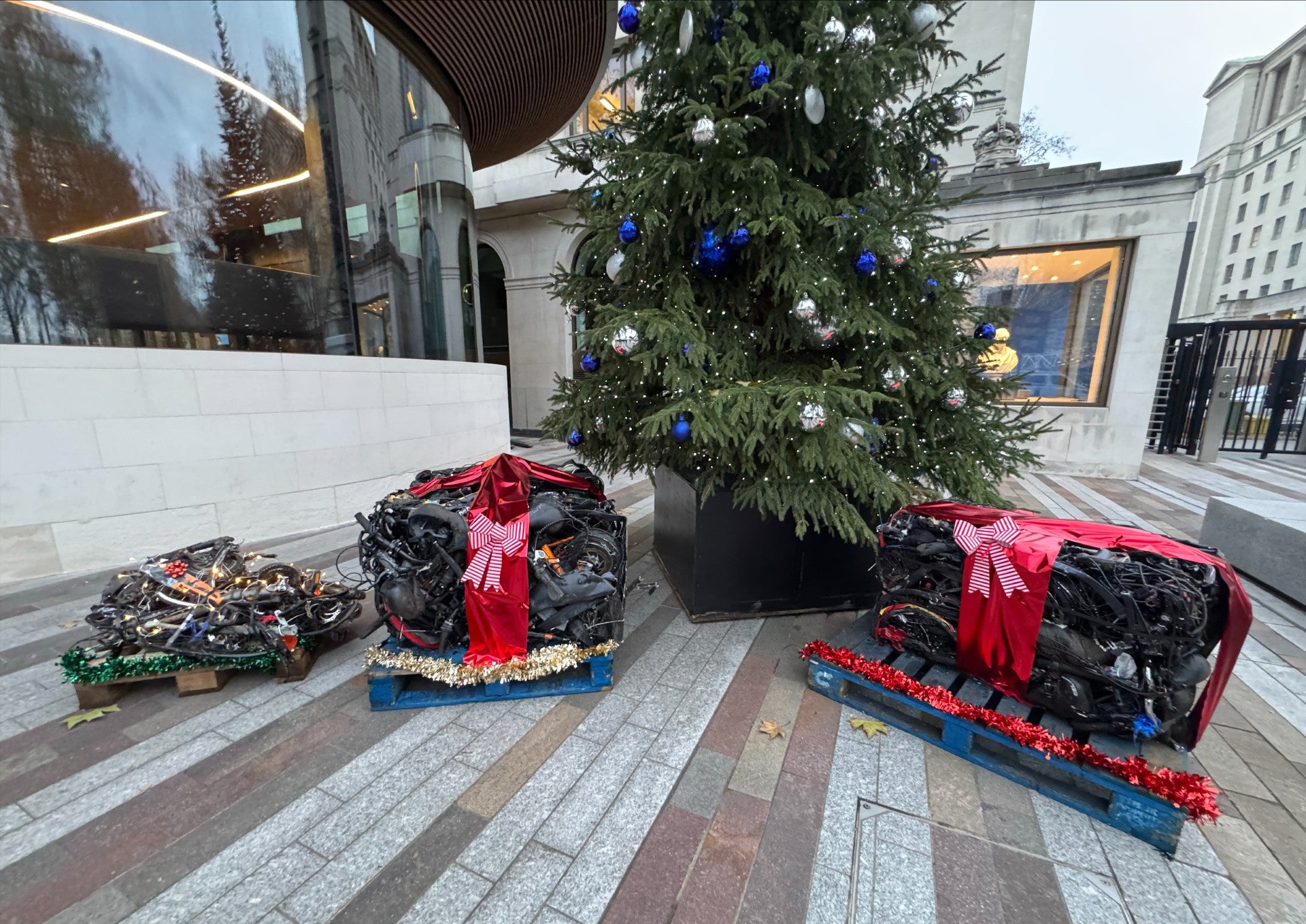 Crushed e-bikes after they were seized by the Met Police