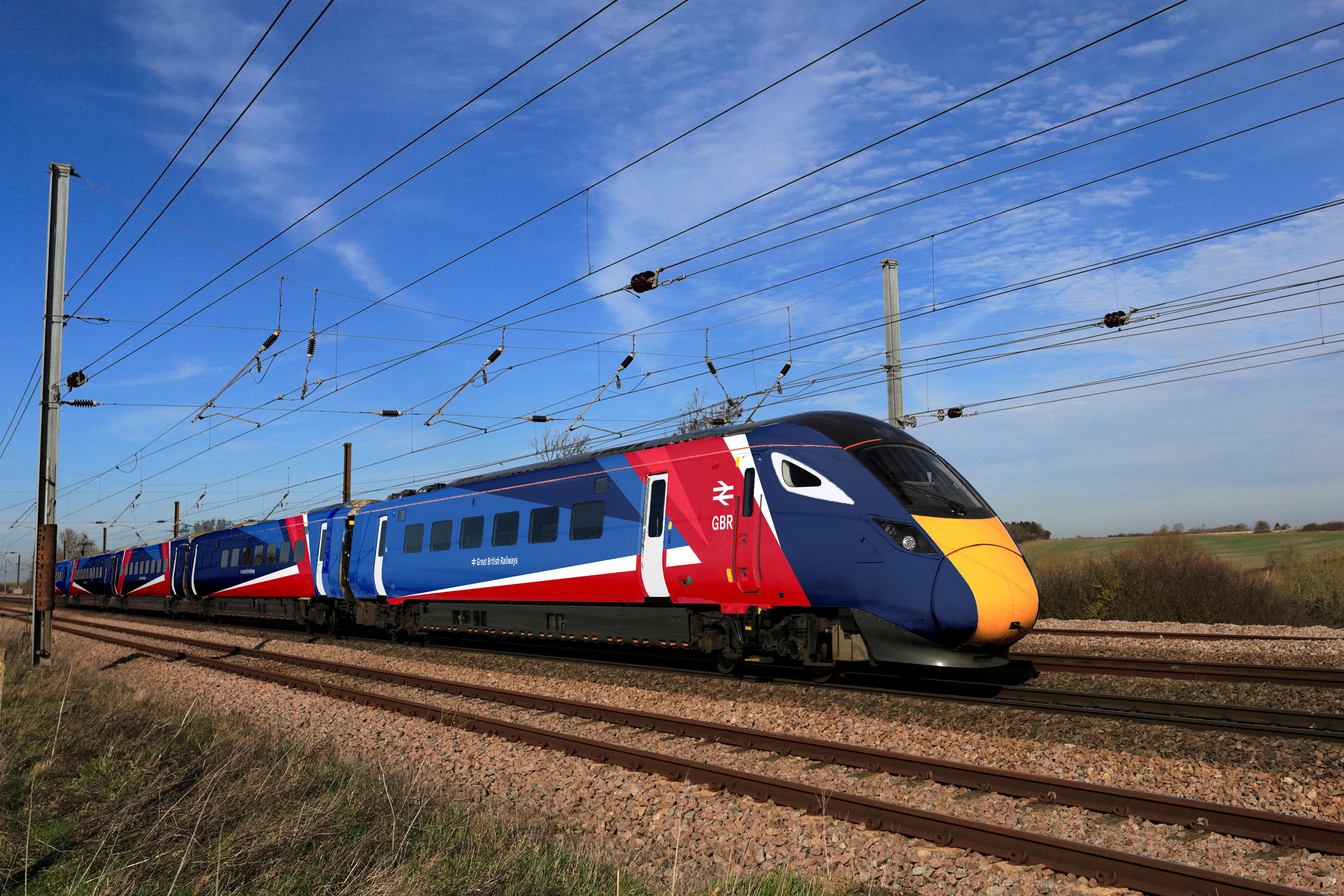 New Great British Railways brand will see trains given a union flag-inspired red, white and blue paint job under the government's rail-nationalisation plans