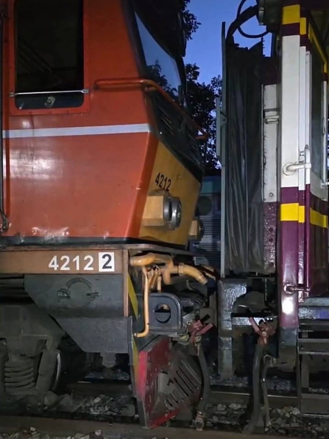 A train was struck by a locomotive
