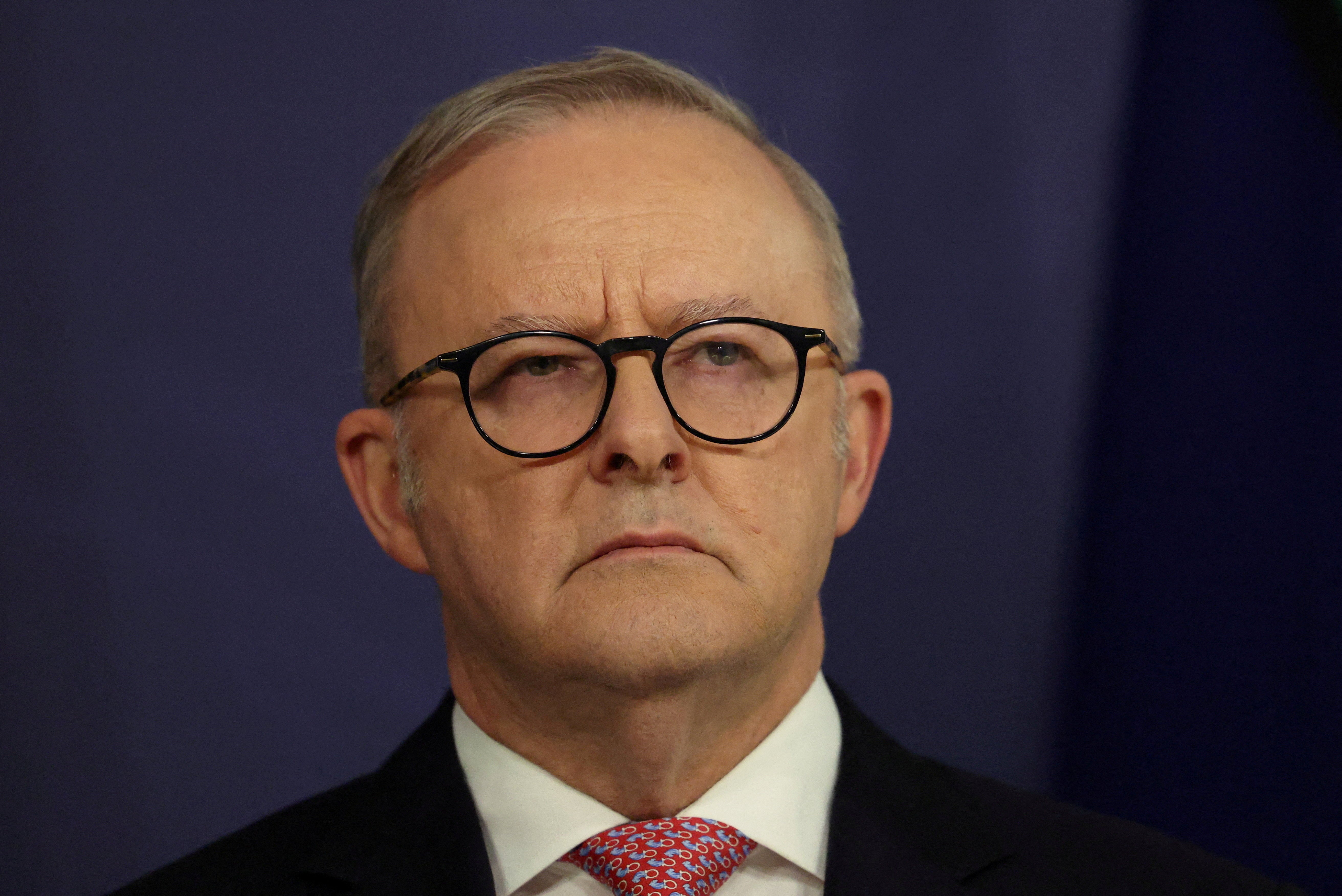 <p>Australian prime minister Anthony Albanese reacts during a press conference in Sydney</p>