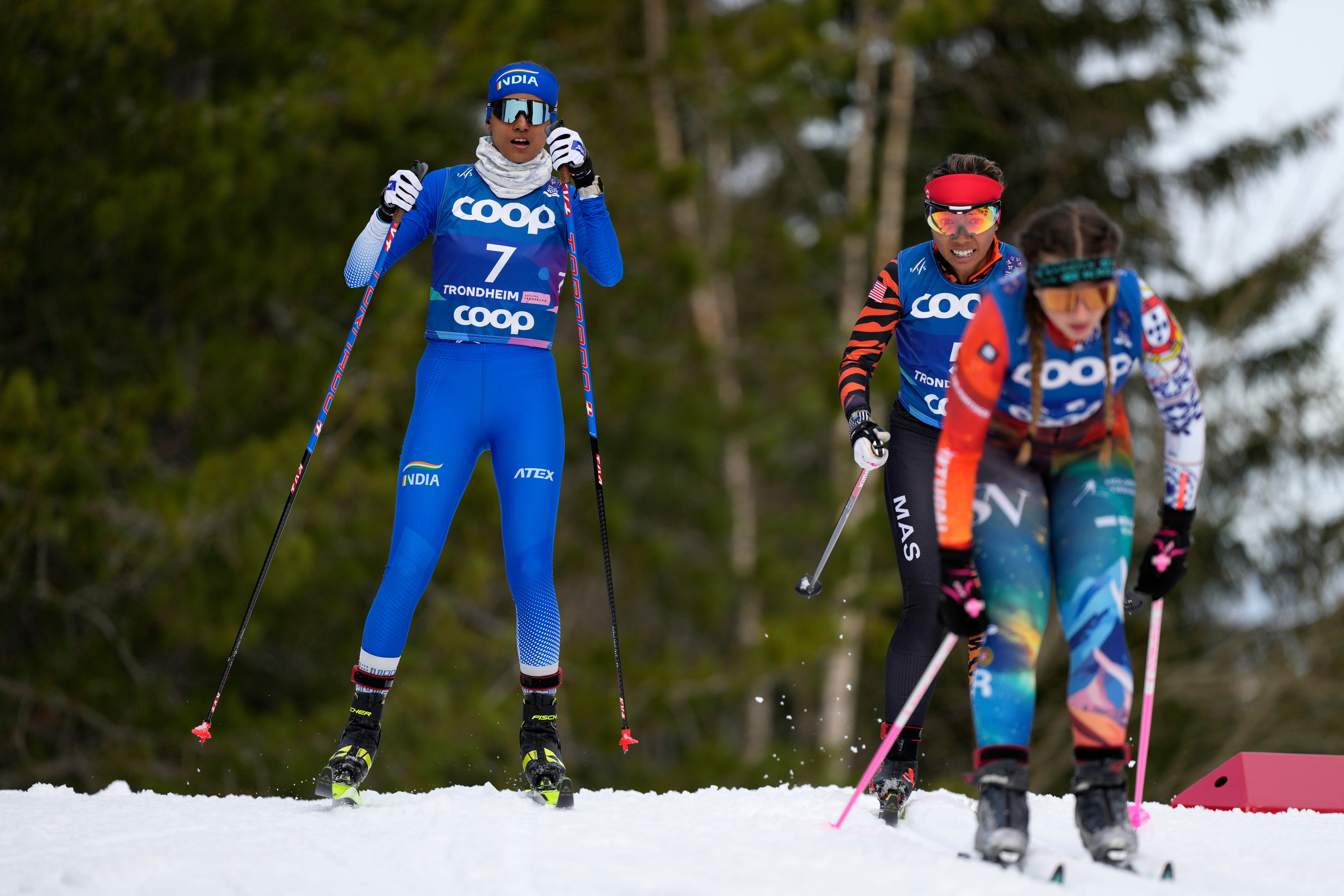 Bhavani Thekkada Nanjunda, of India, competing in the cross-country women's 7.5 km Interval Start Classic qualification race at the Nordic World Ski Championships in Trondheim, Norway