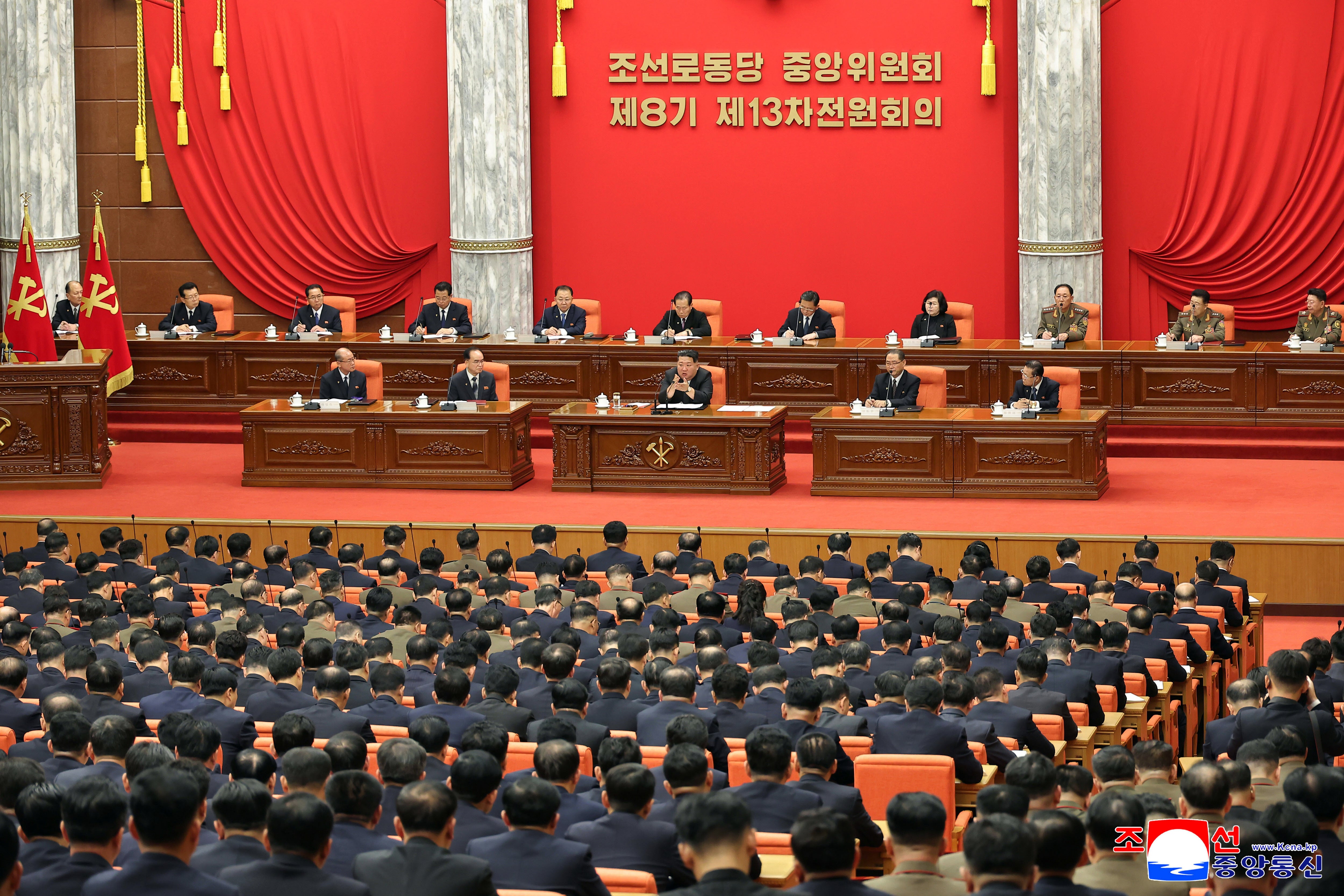 <p>North Korean leader Kim Jong Un attends a plenary meeting of the Workers Party's Central Committee in North Korea</p>