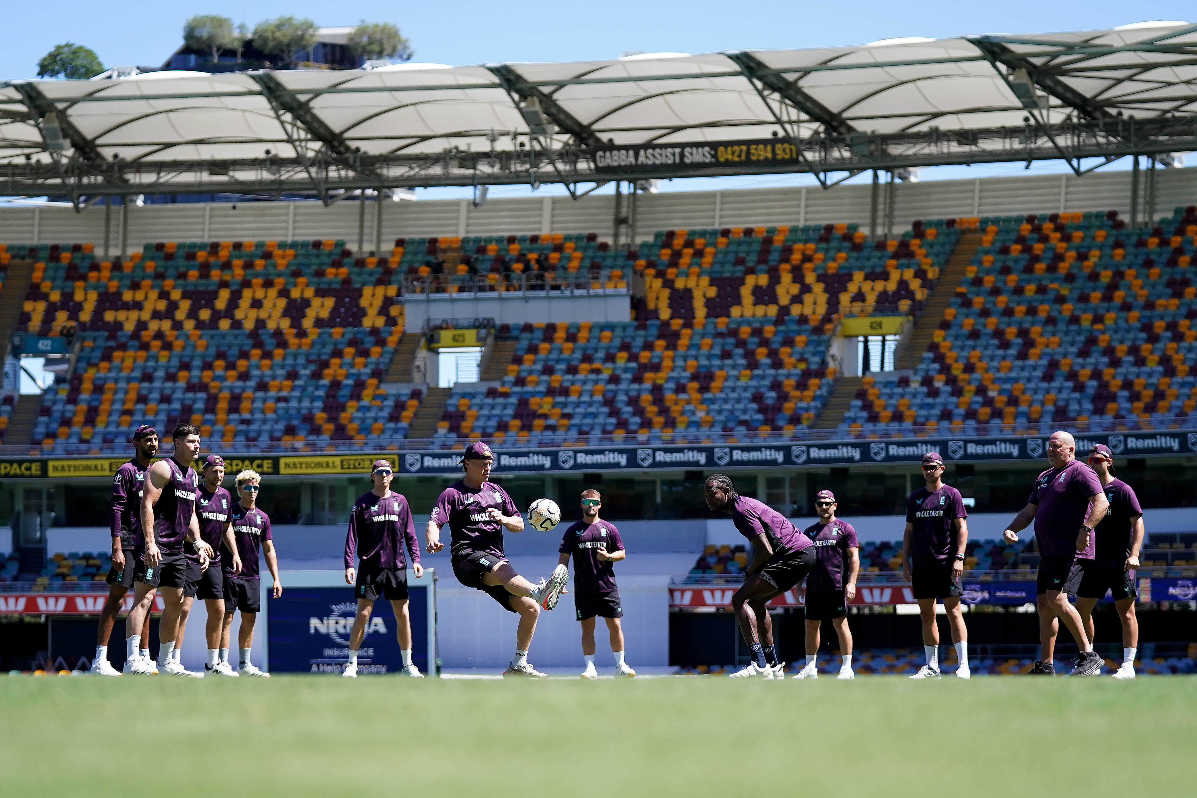 England played a beach-side version of their traditional football warm-up