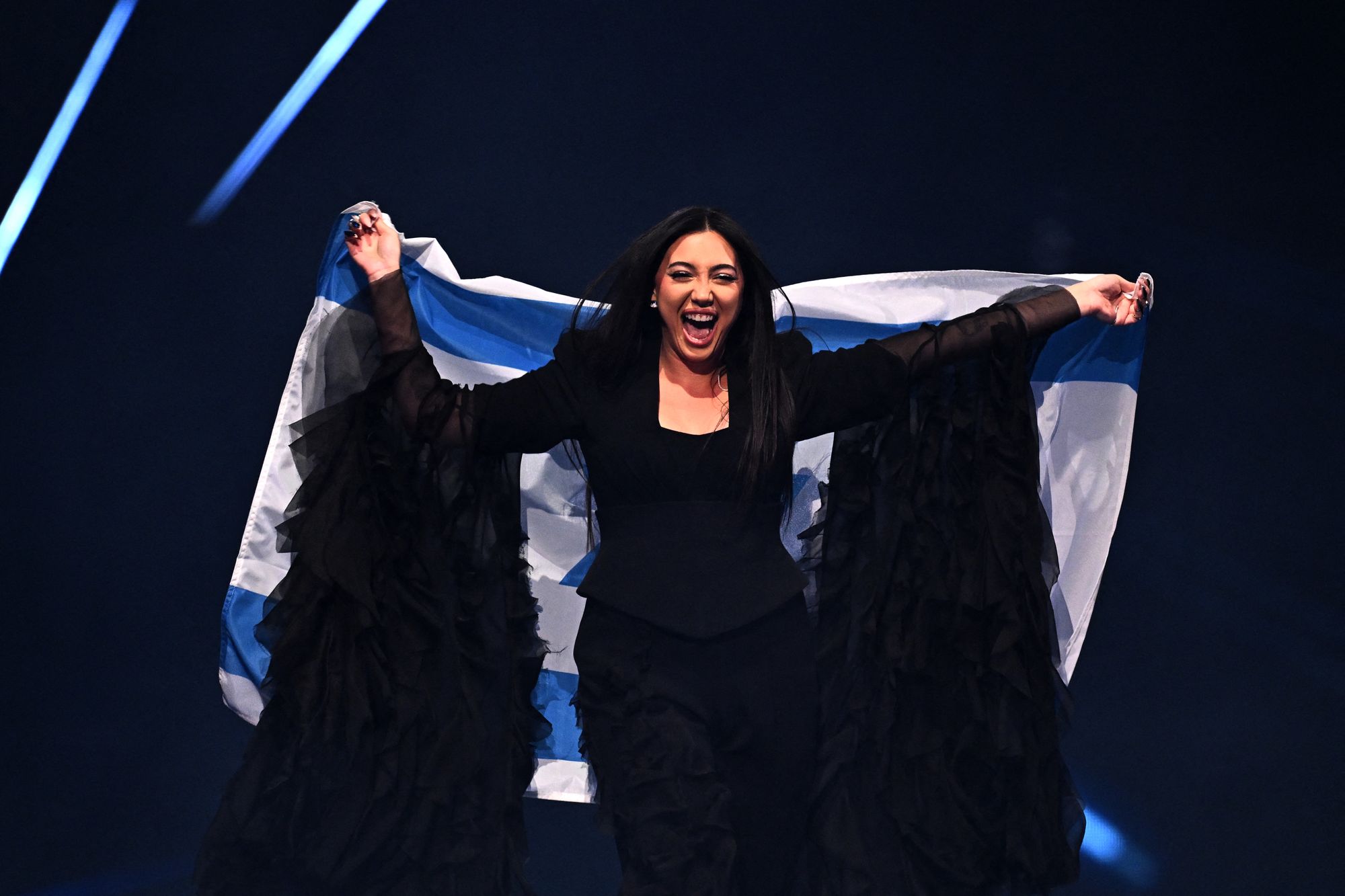 Israeli singer Yuval Raphael representing Israel with the song ‘New Day Will Rise’ parades during the flag ceremony prior to the grand final of the Eurovision Song Contest 2025