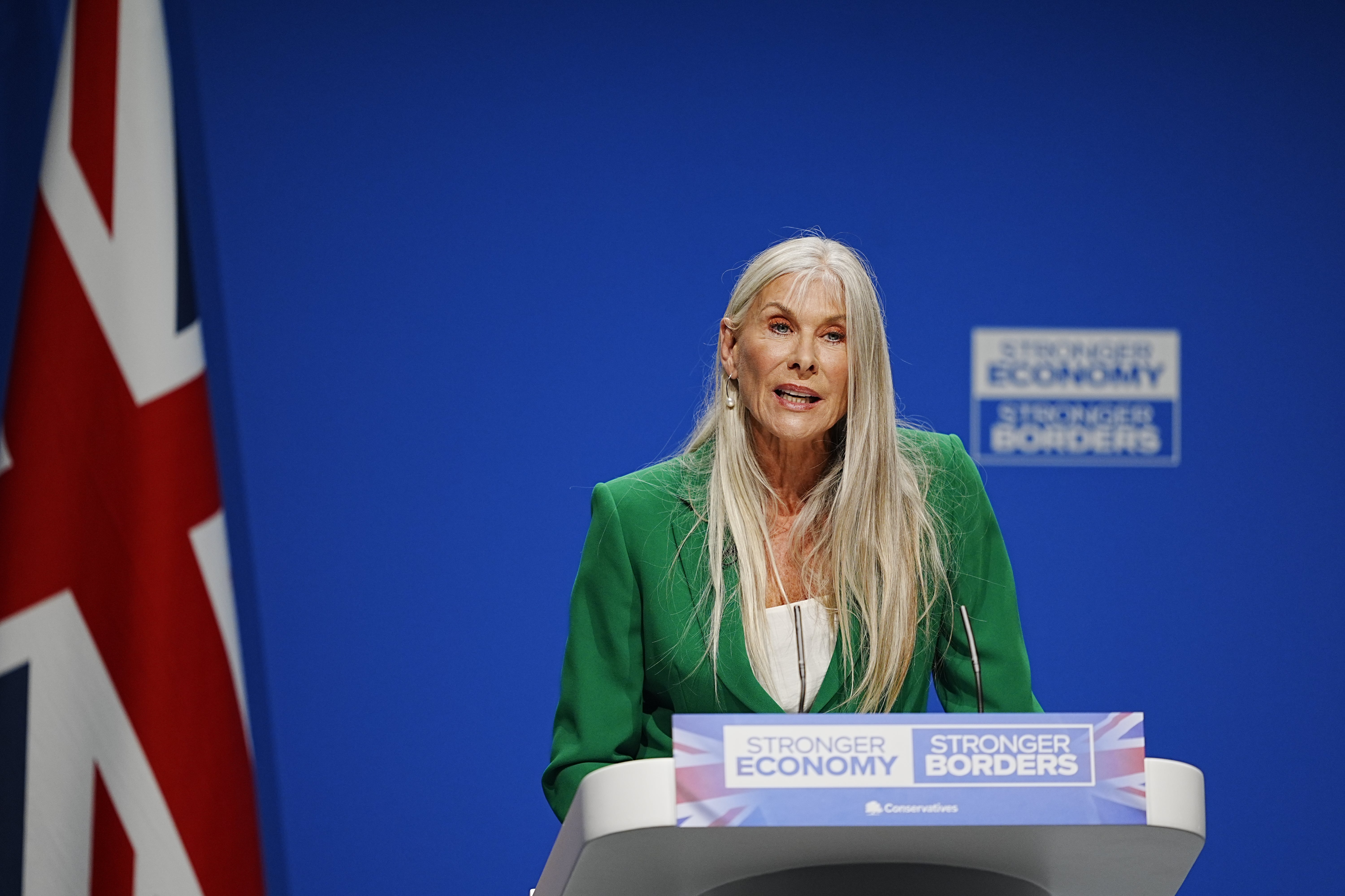 Sharron Davies delivers a speech during the Conservative Party Conference
