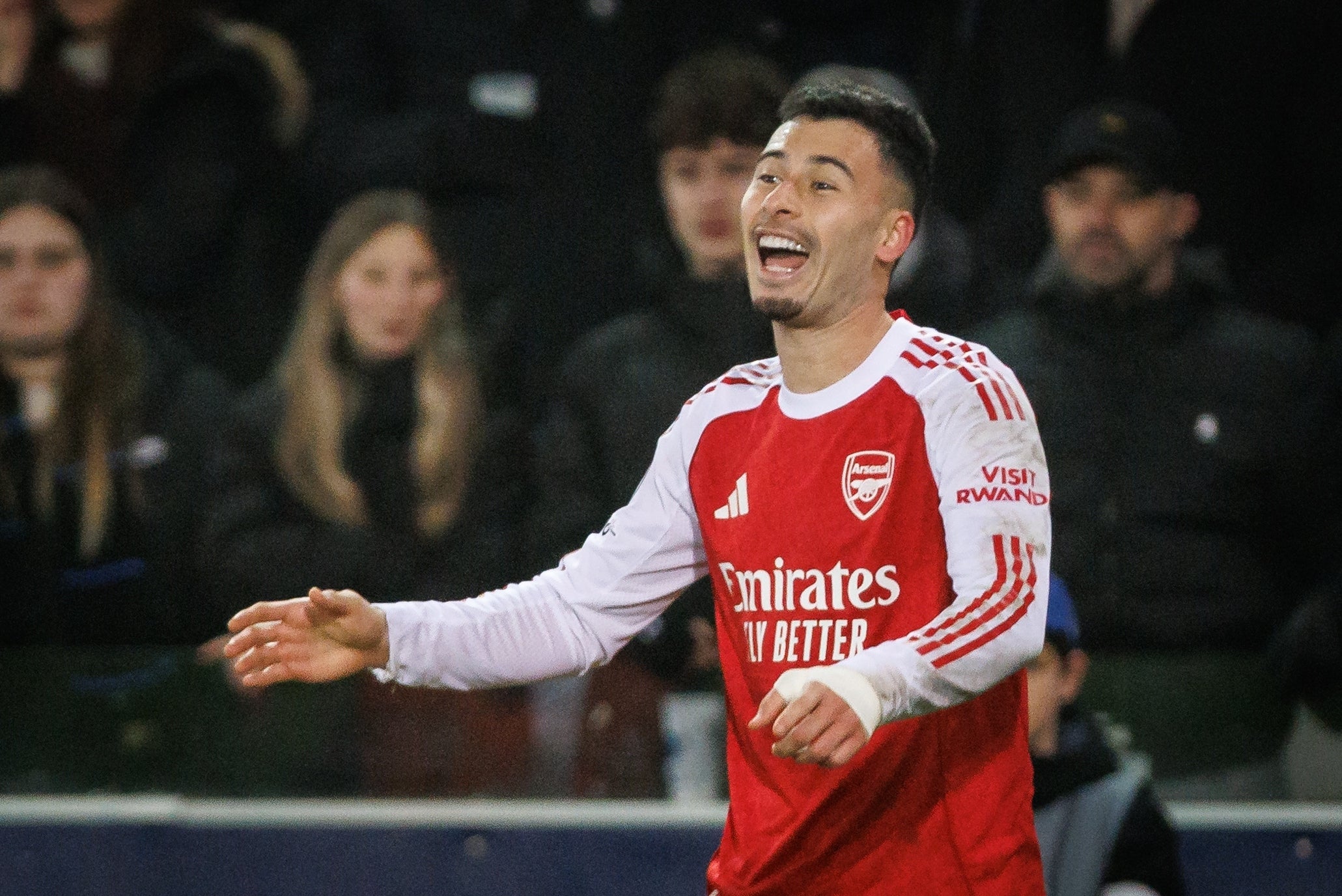 Gabriel Martinelli added Arsenal’s third (PA Wire via Belga)