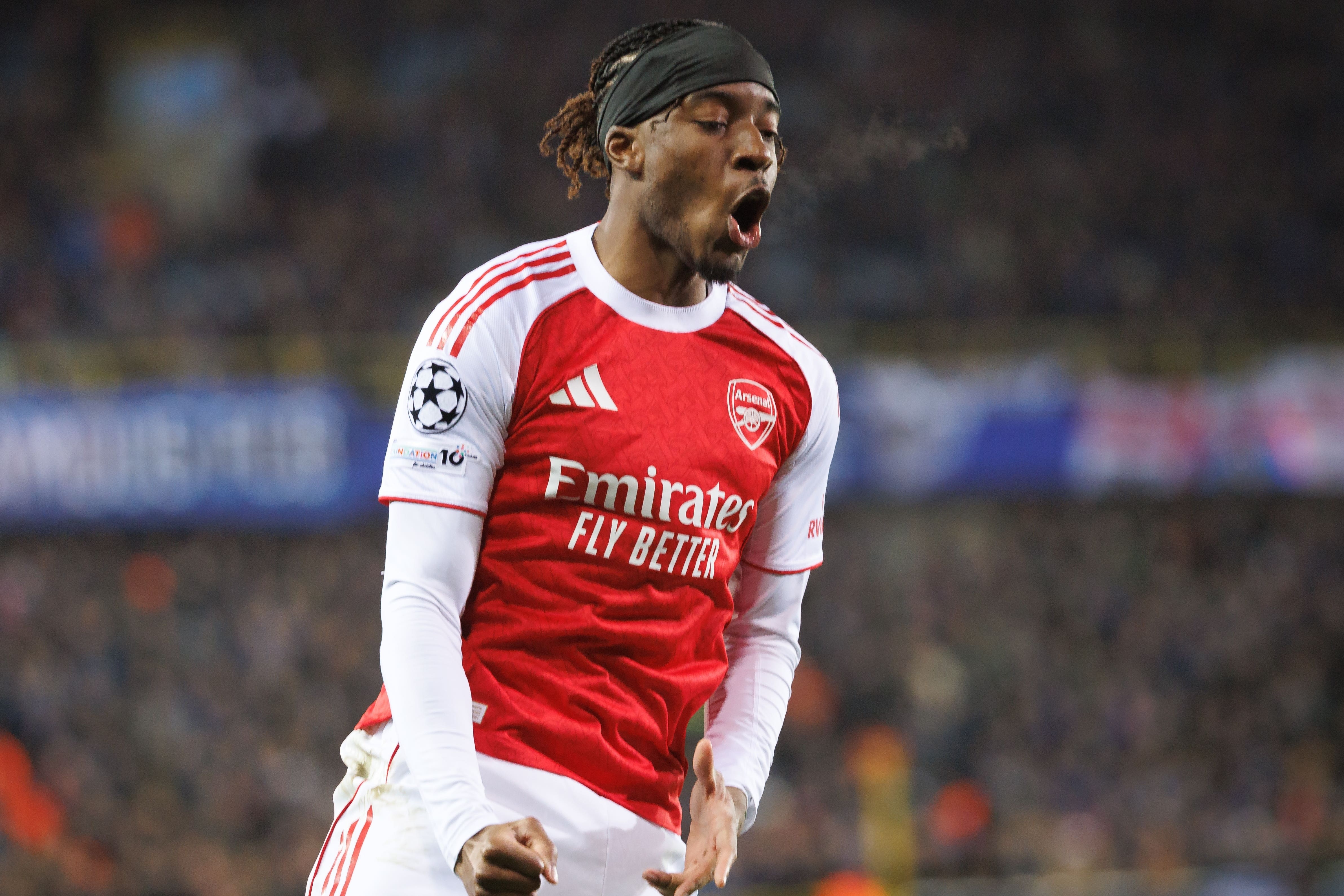 Arsenal forward Noni Madueke scored twice against Club Brugge (PA Wire via Belga)