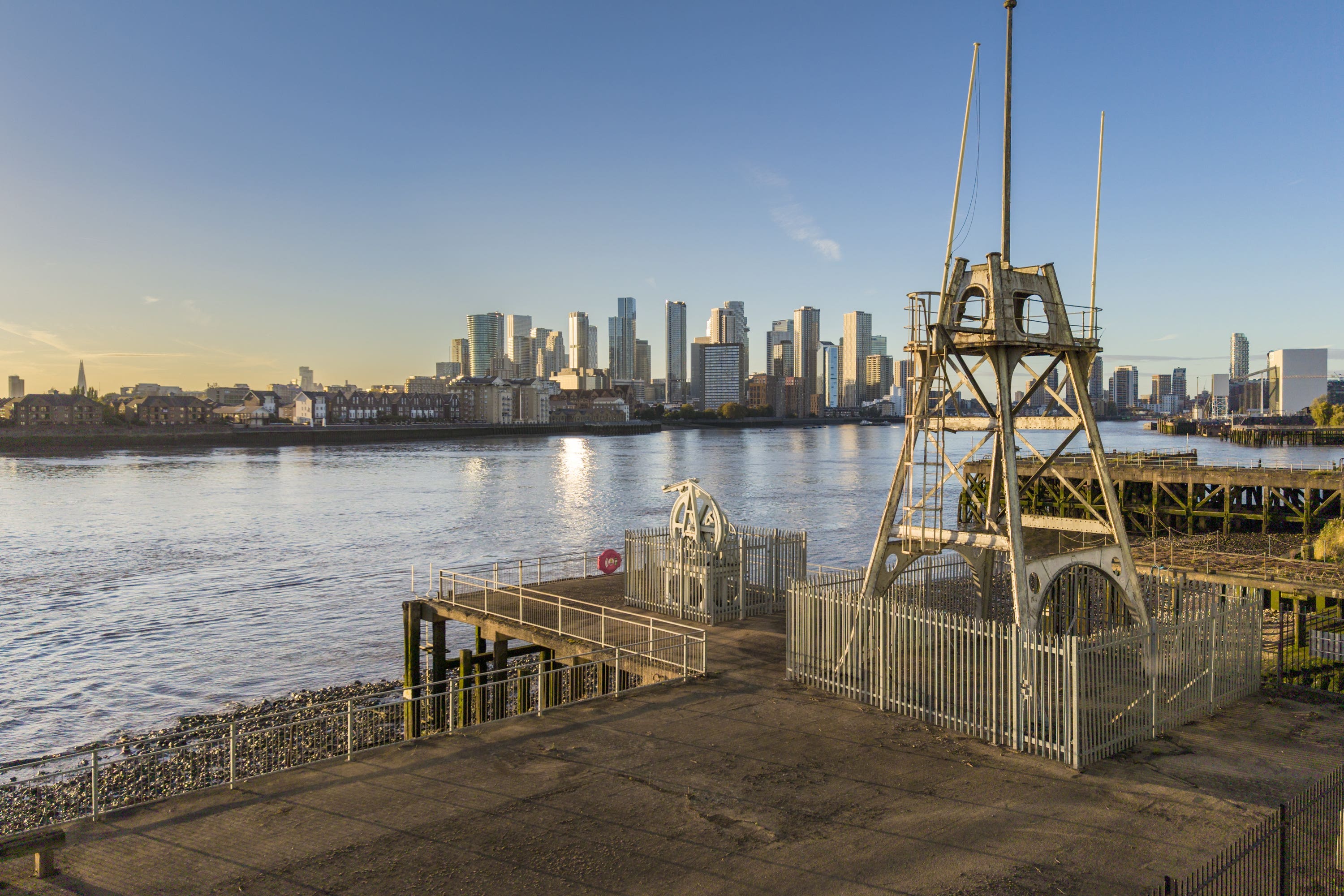 The submarine telephone cable hauler and gantry at Enderby’s Wharf, Greenwich, is among the sites protected (Historic England Archive/PA)