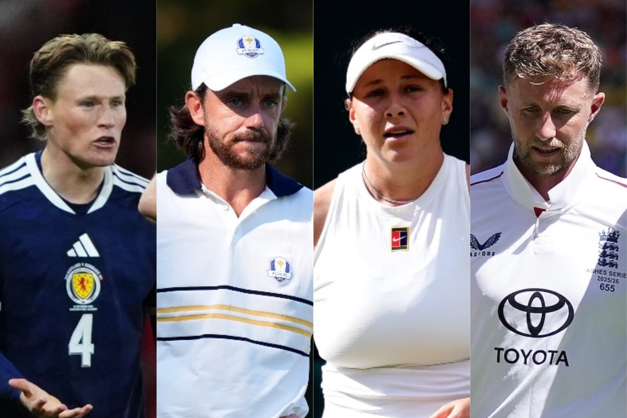 Scott McTominay, Tommy Fleetwood, Amanda Anisimova and Joe Root all feature in the quiz of the year (PA)