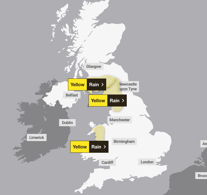 Further yellow weather warnings for Scotland, Wales and northern England on Sunday