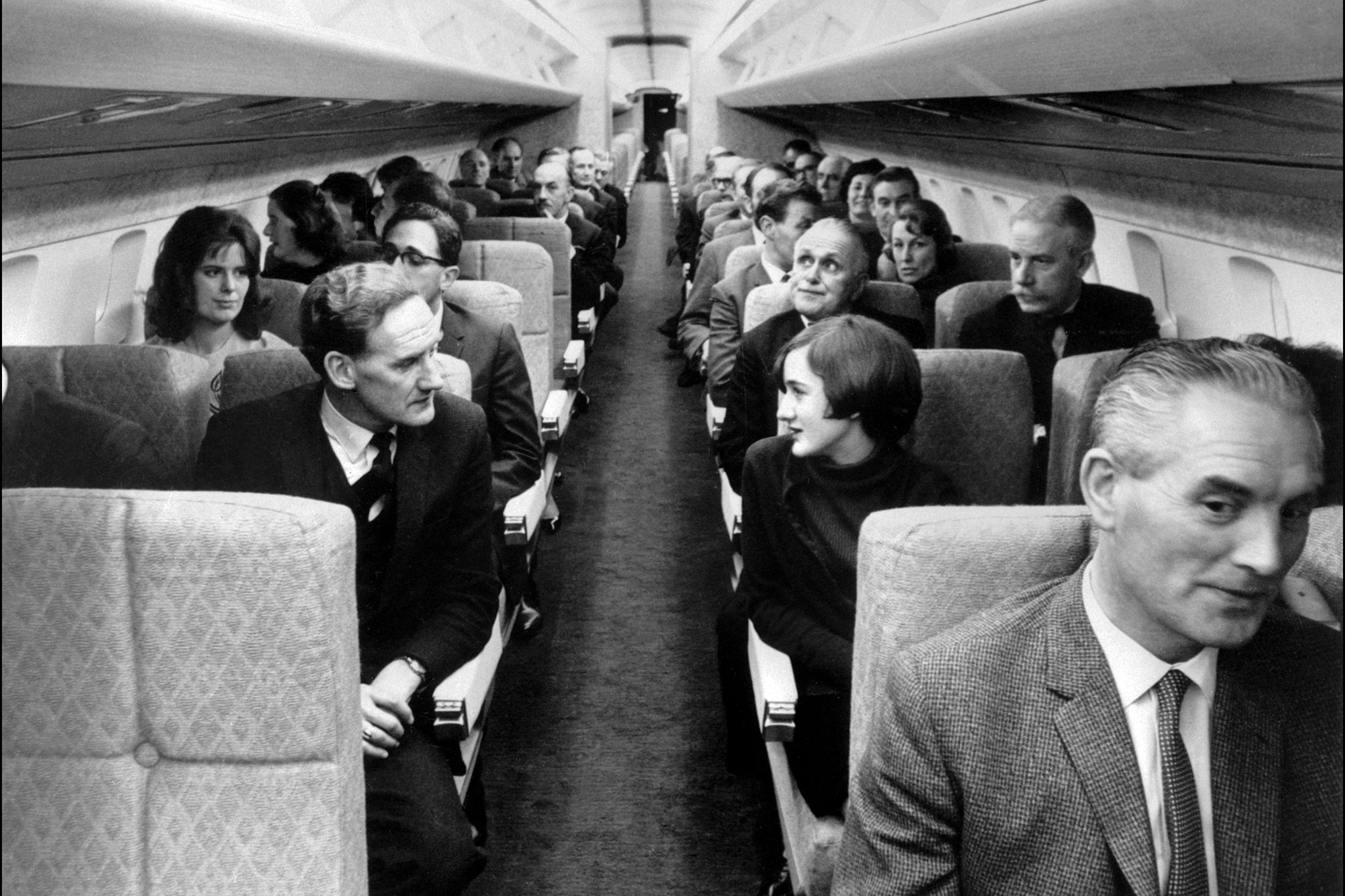 The interior of a Concorde plane, taken in 1970