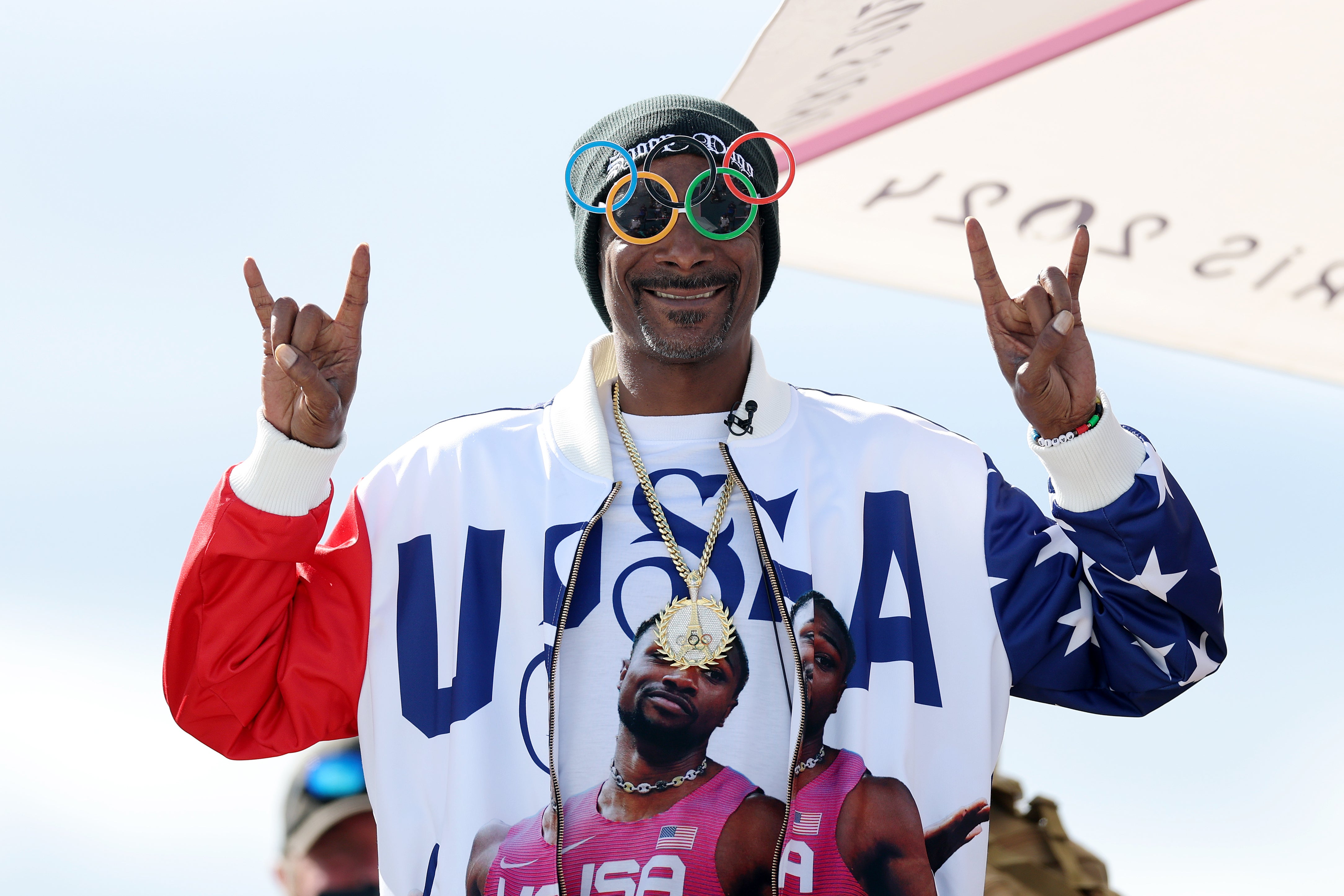 <p>Snoop Dogg attends to the Men's Park Final on day twelve of the Olympic Games Paris 2024 at Place de la Concorde on August 07, 2024 in Paris, France</p>