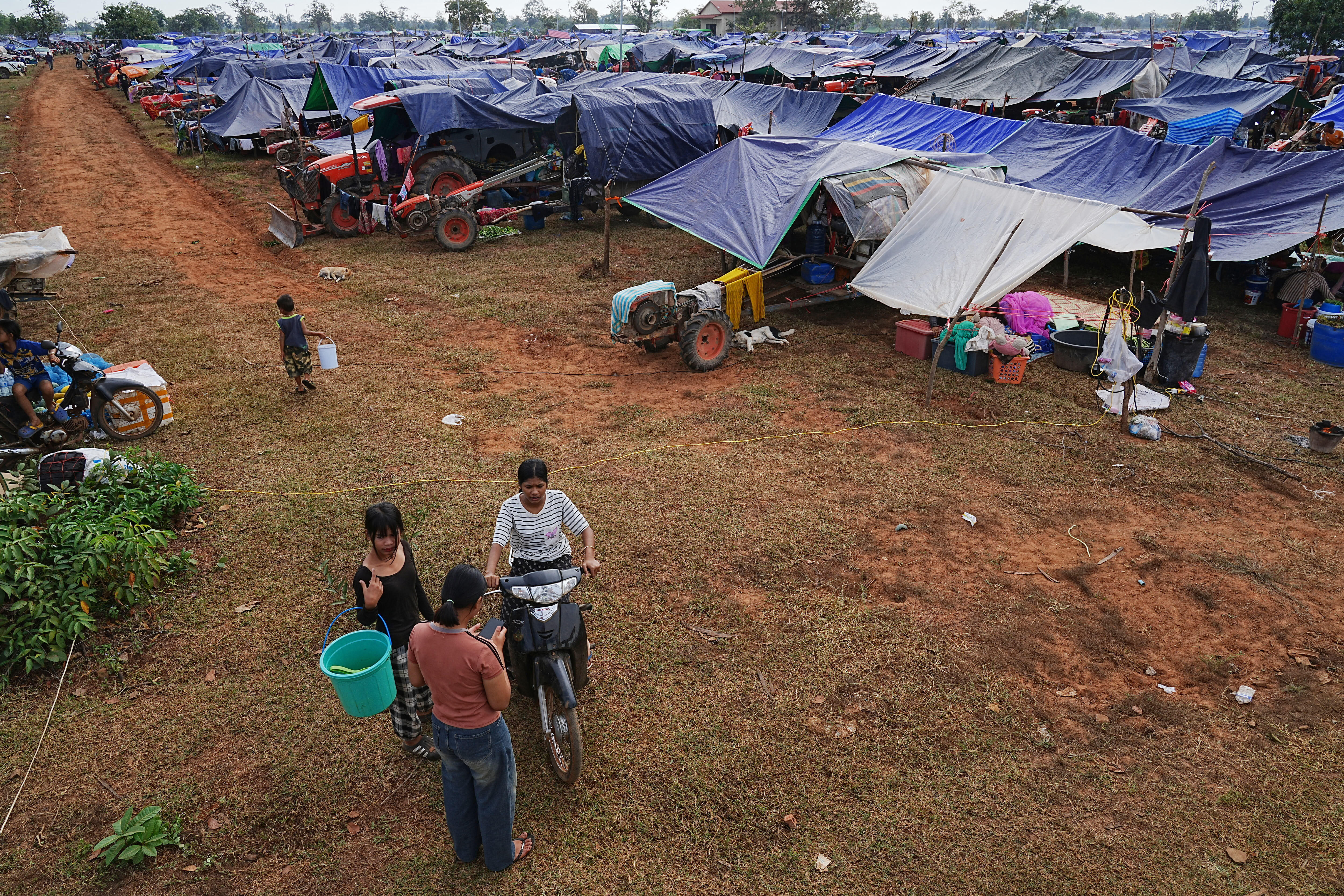 <p>An overview of tents as people take refuge at Chonkal's rice field in Oddar Meanchey province, Cambodia Thursday, Dec. 11, 2025, after fleeing from home following renewed fighting between Thailand and Cambodia</p>
