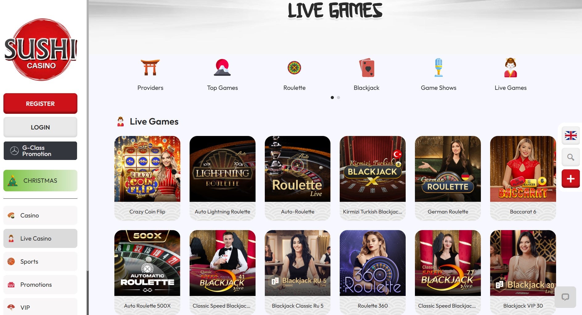 Sushi Casino’s live games section is well laid out and easy to navigate to