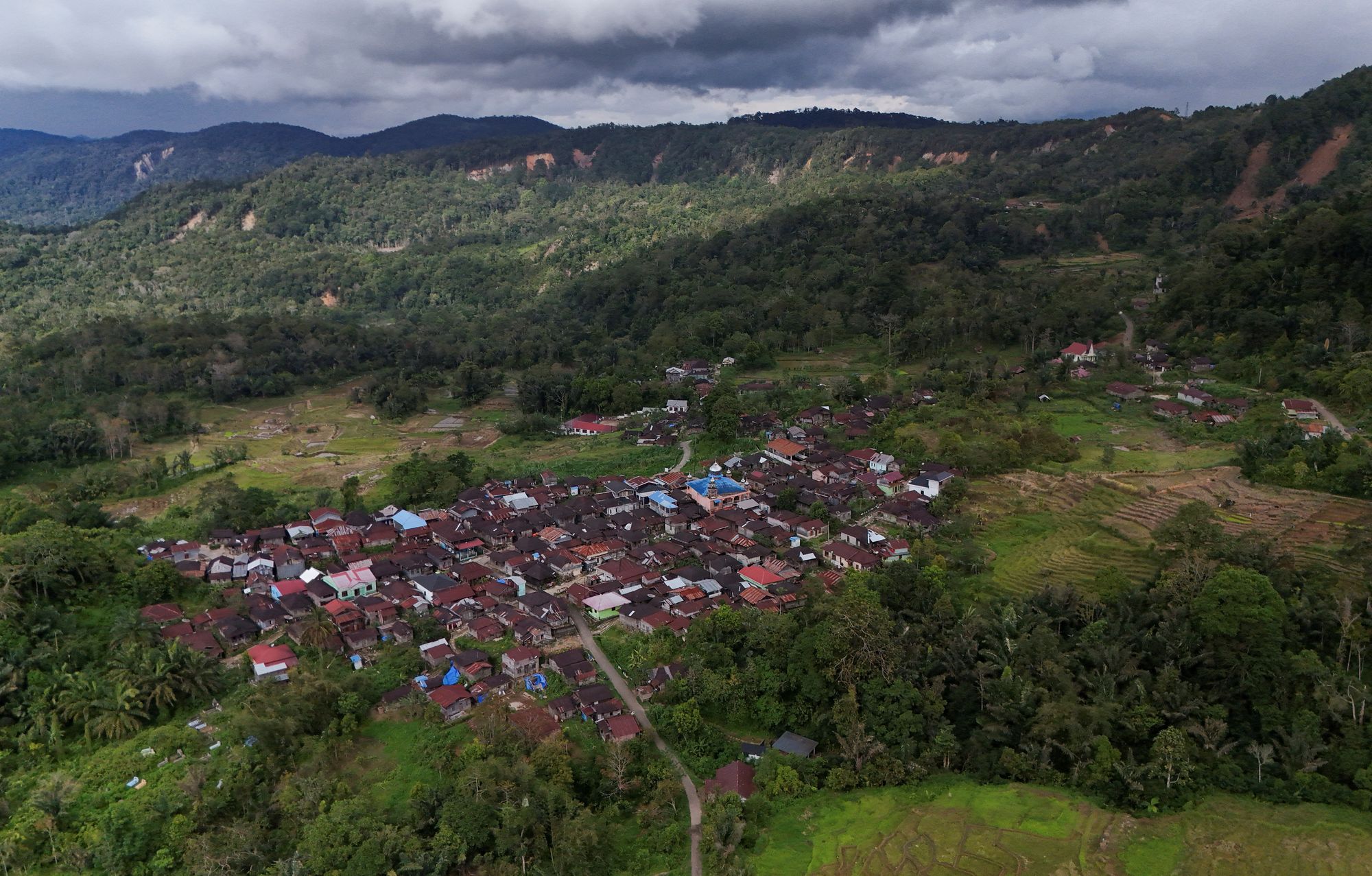 A drone view shows Bulu Mario village of Sipirok in South Tapanuli