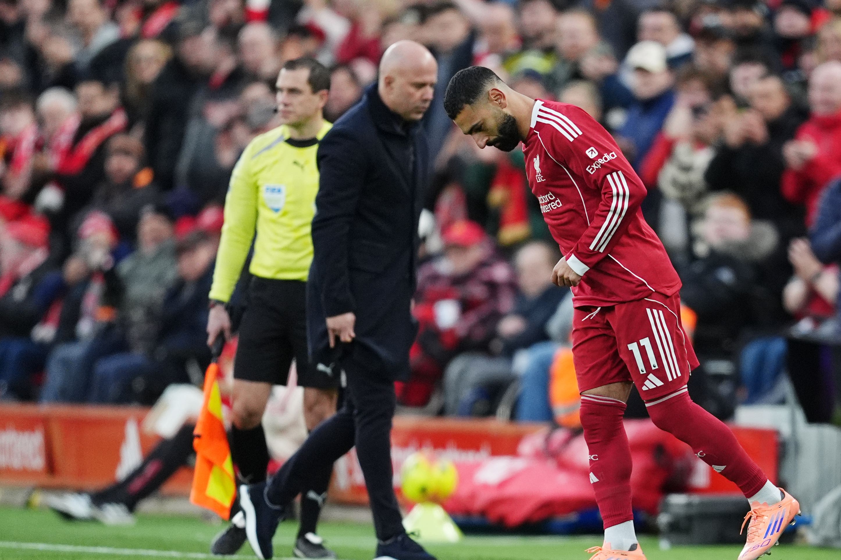 Mohamed Salah comes off the bench at Anfield