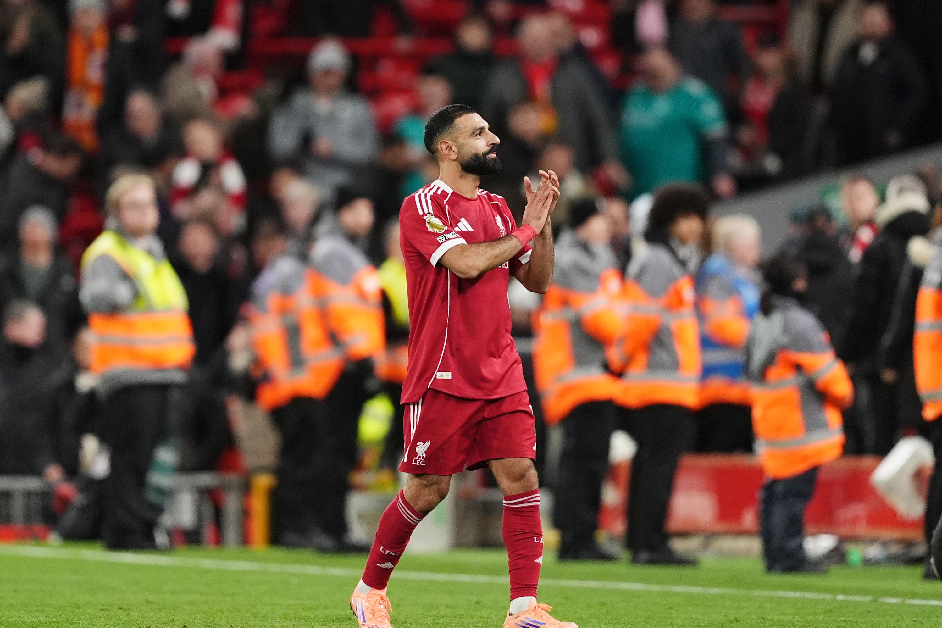 Mohamed Salah applauded the Anfield supporters before departing for Morocco