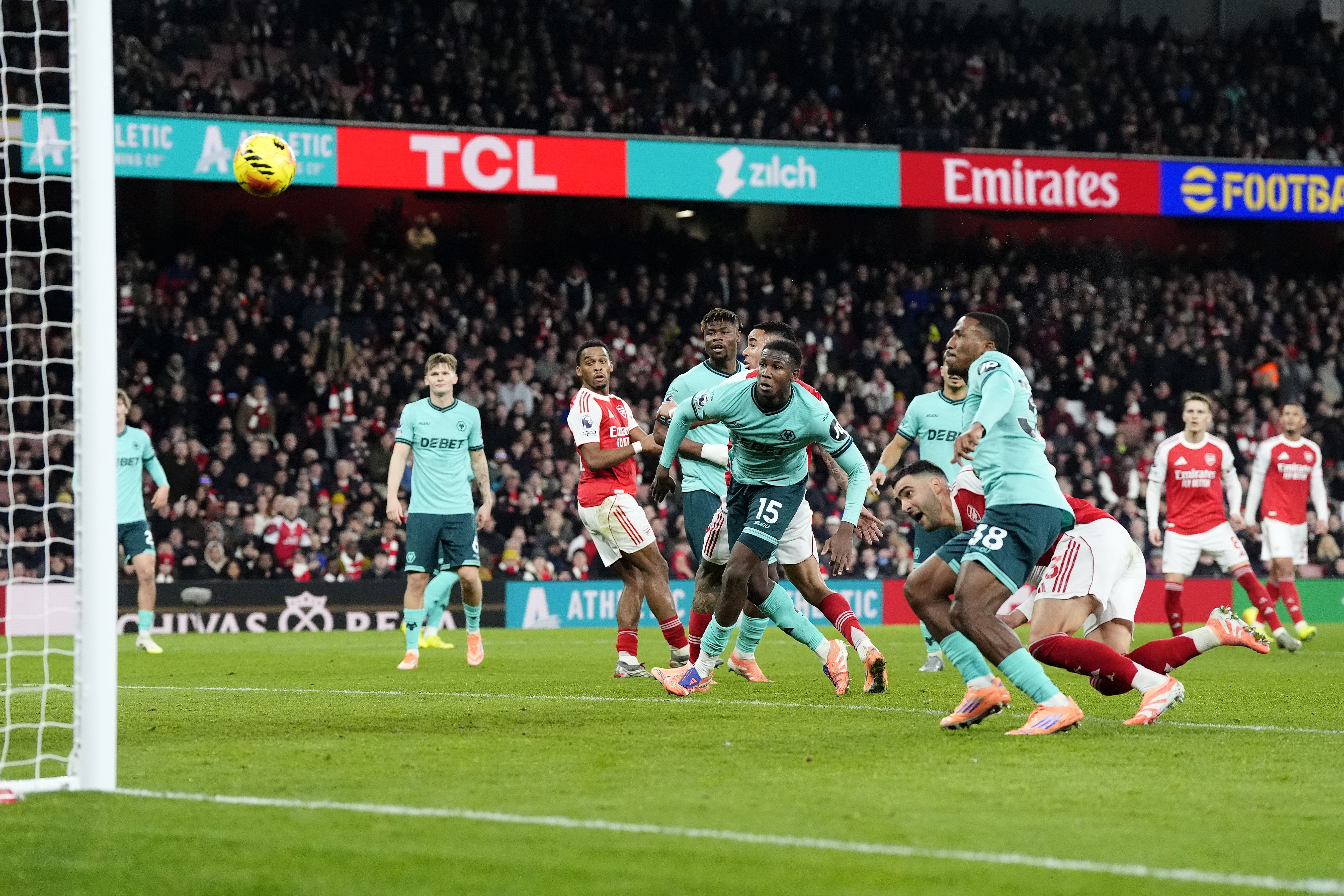 Yerson Mosquera’s own goal handed Arsenal all three points at the Emirates Stadium (Nick Potts/PA)