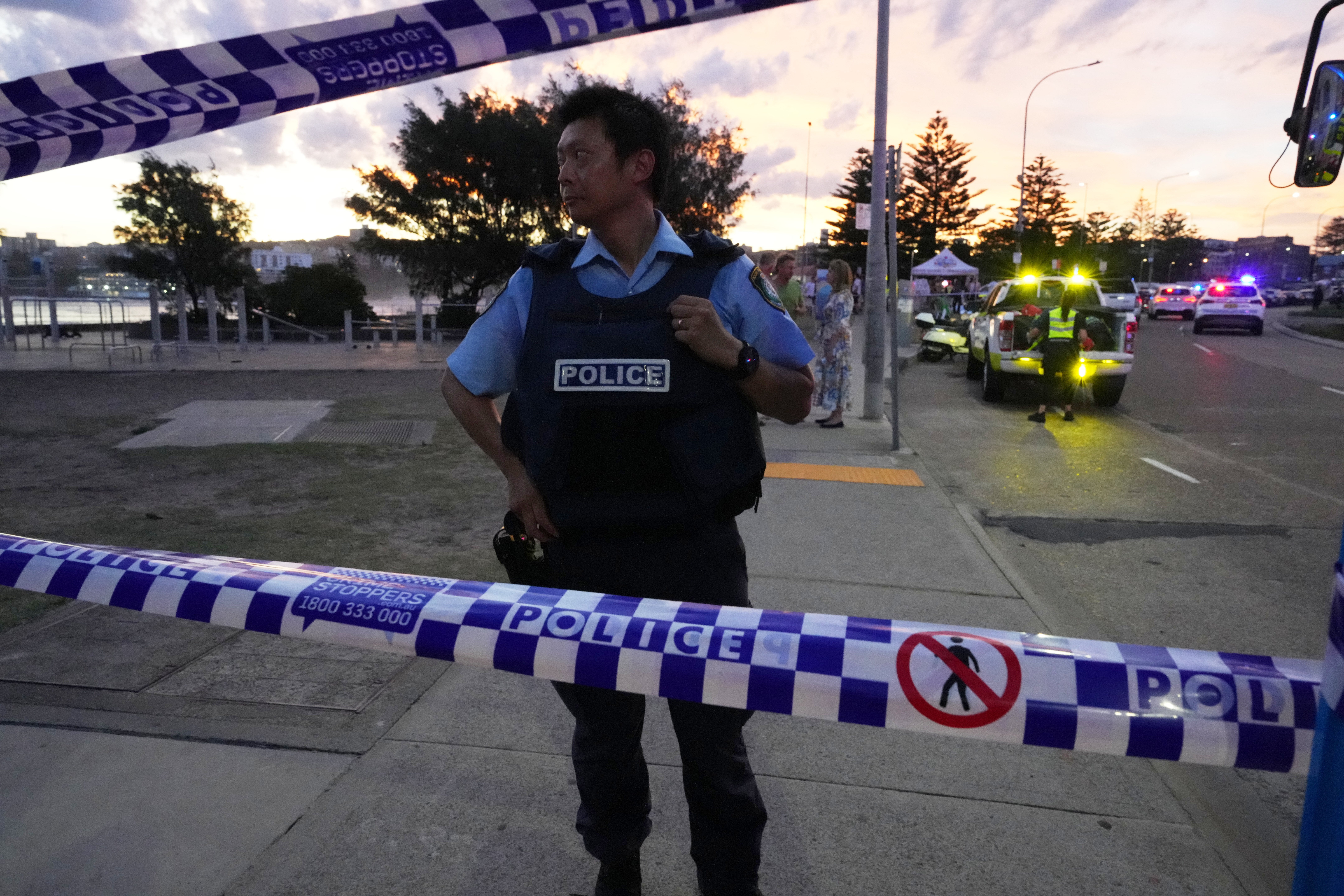 Police cordon off an area at Bondi Beach after the mass shooting