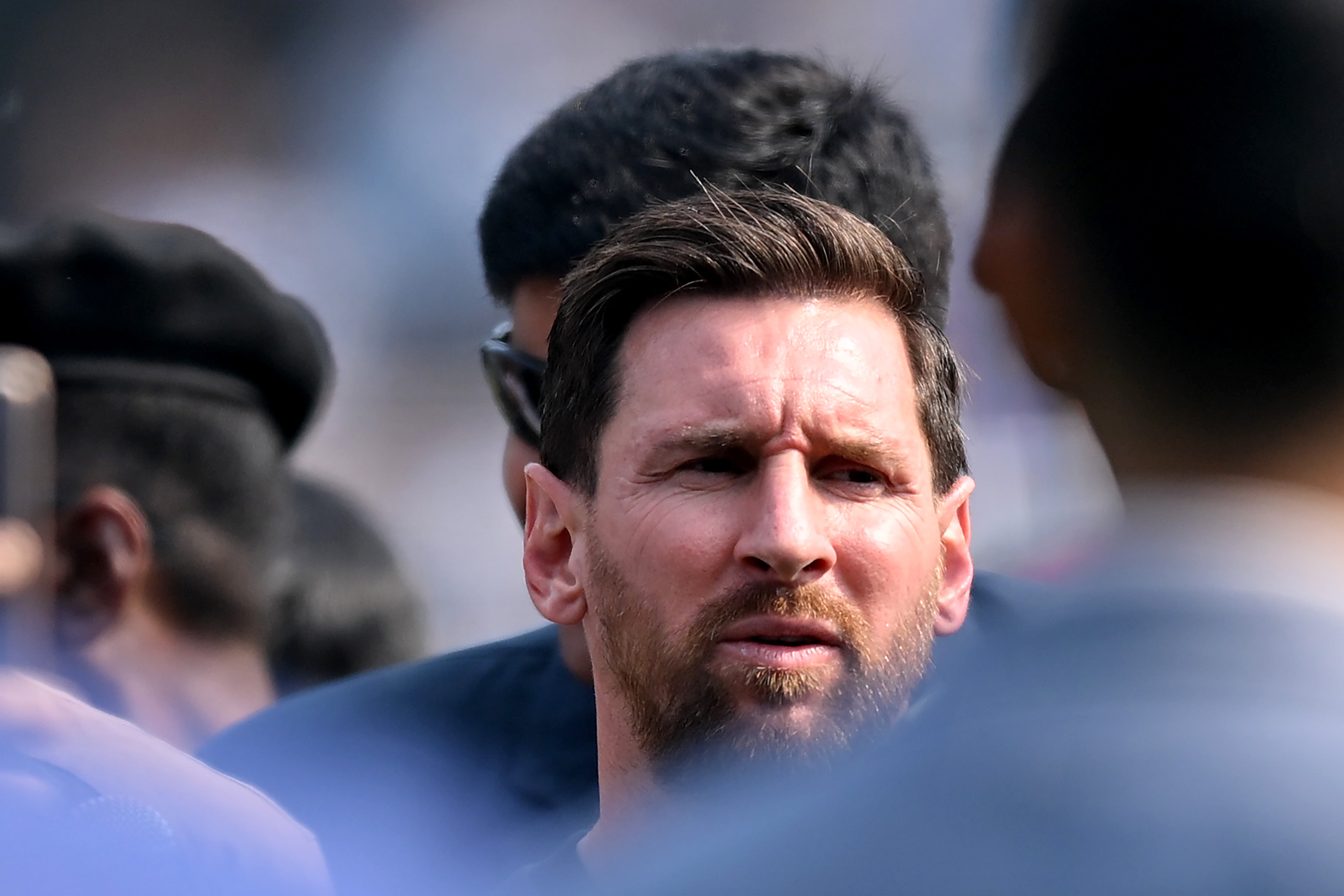 Lionel Messi of Argentina looks on during his tour in Kolkata