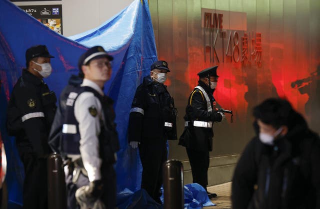 <p>Police guard near the site of a stabbing at a facility in Fukuoka, western Japan, Sunday, Dec. 14, 2025. (Kyodo News via AP)</p>