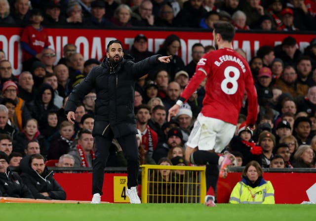 <p>Ruben Amorim appeared to reveal a tweak to his 3-4-3 formation </p>