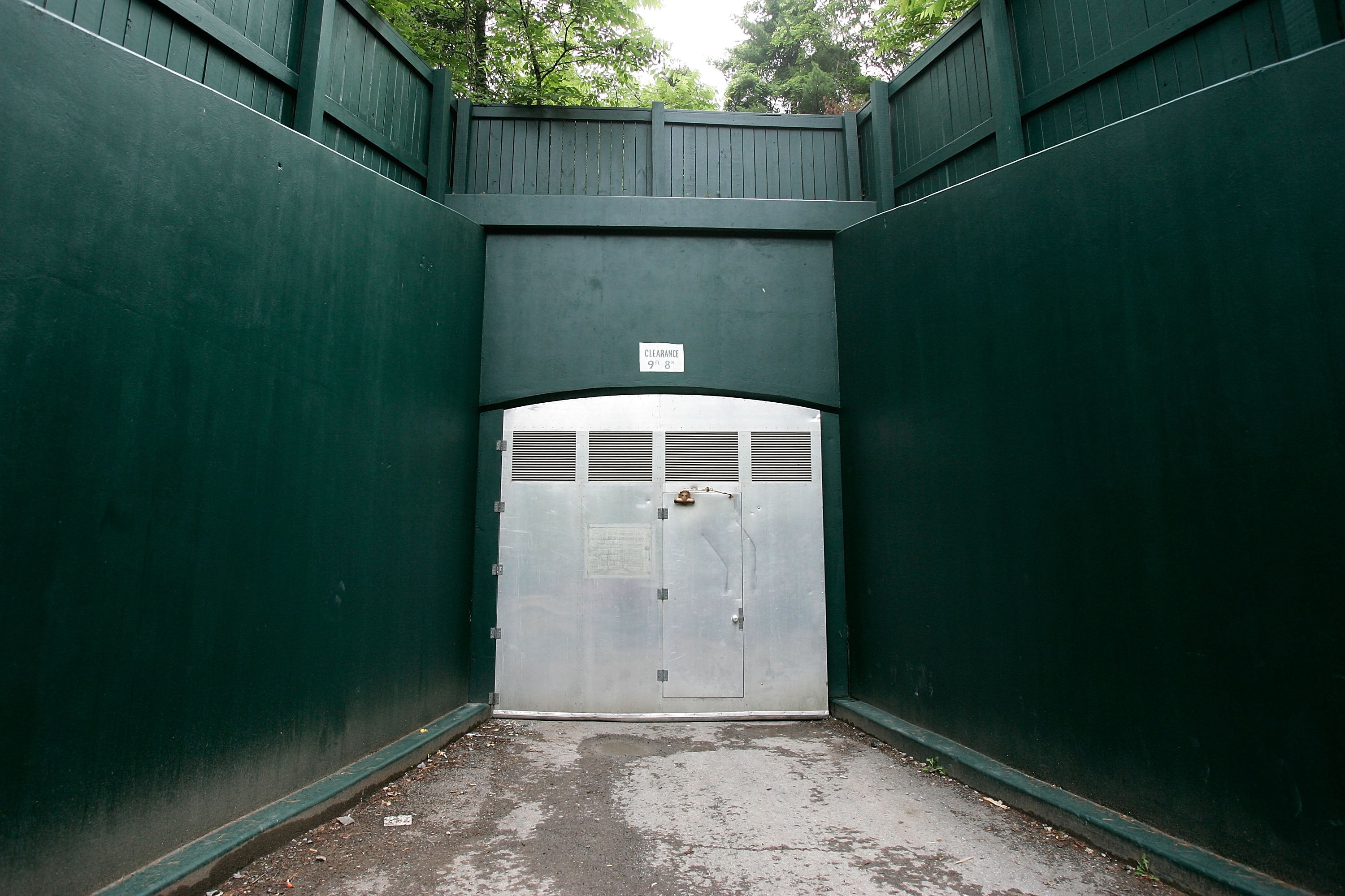 One of the three outside entrances of a former government relocation facility, also know as "the bunker," is seen during a media tour at Greenbrier Resort July 14, 2006 in White Sulphur Springs, West Virginia