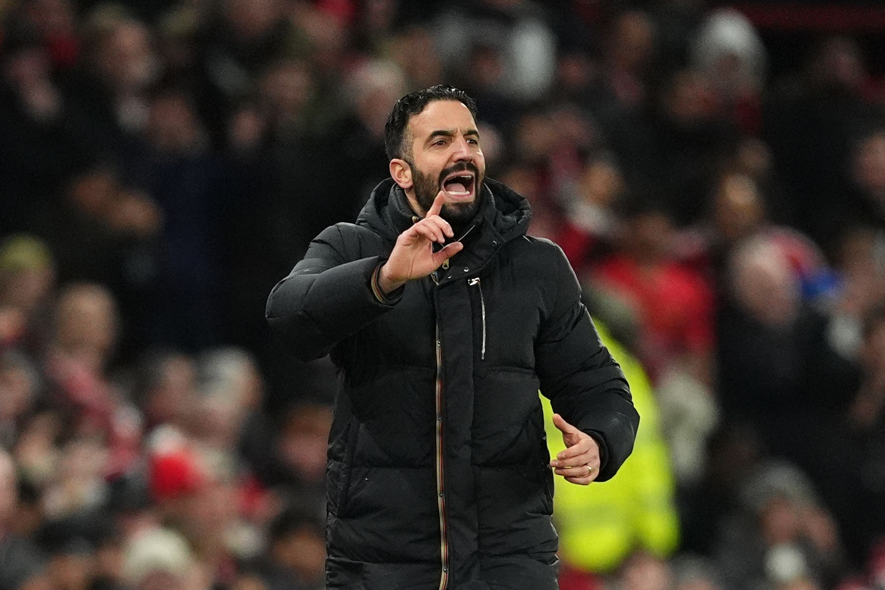 Manchester United manager Ruben Amorim had to set up his team without Noussair Mazraoui on Monday (Martin Rickett/PA)