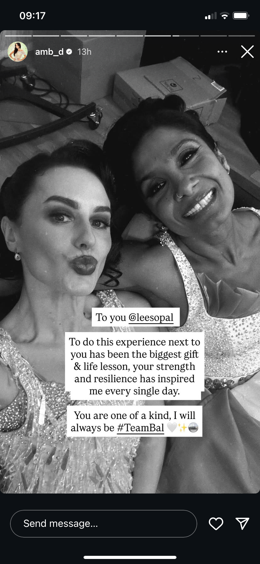 Davies shared her post after beating Sopal in the dance-off