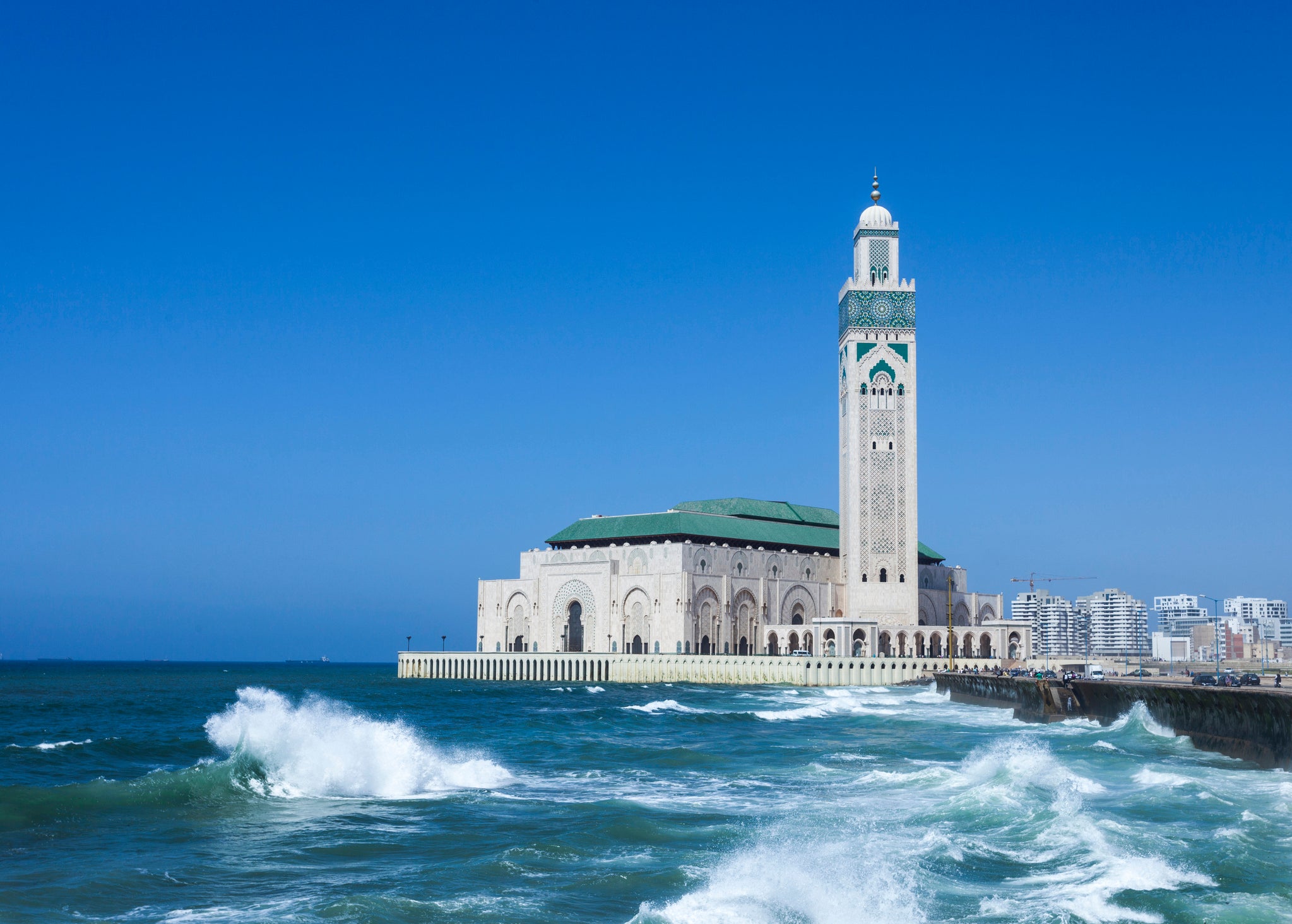 A new service launches between Casablanca and Los Angeles on Sunday, June 7, 2026. Pictured is the Moroccan city's Hassan II Mosque