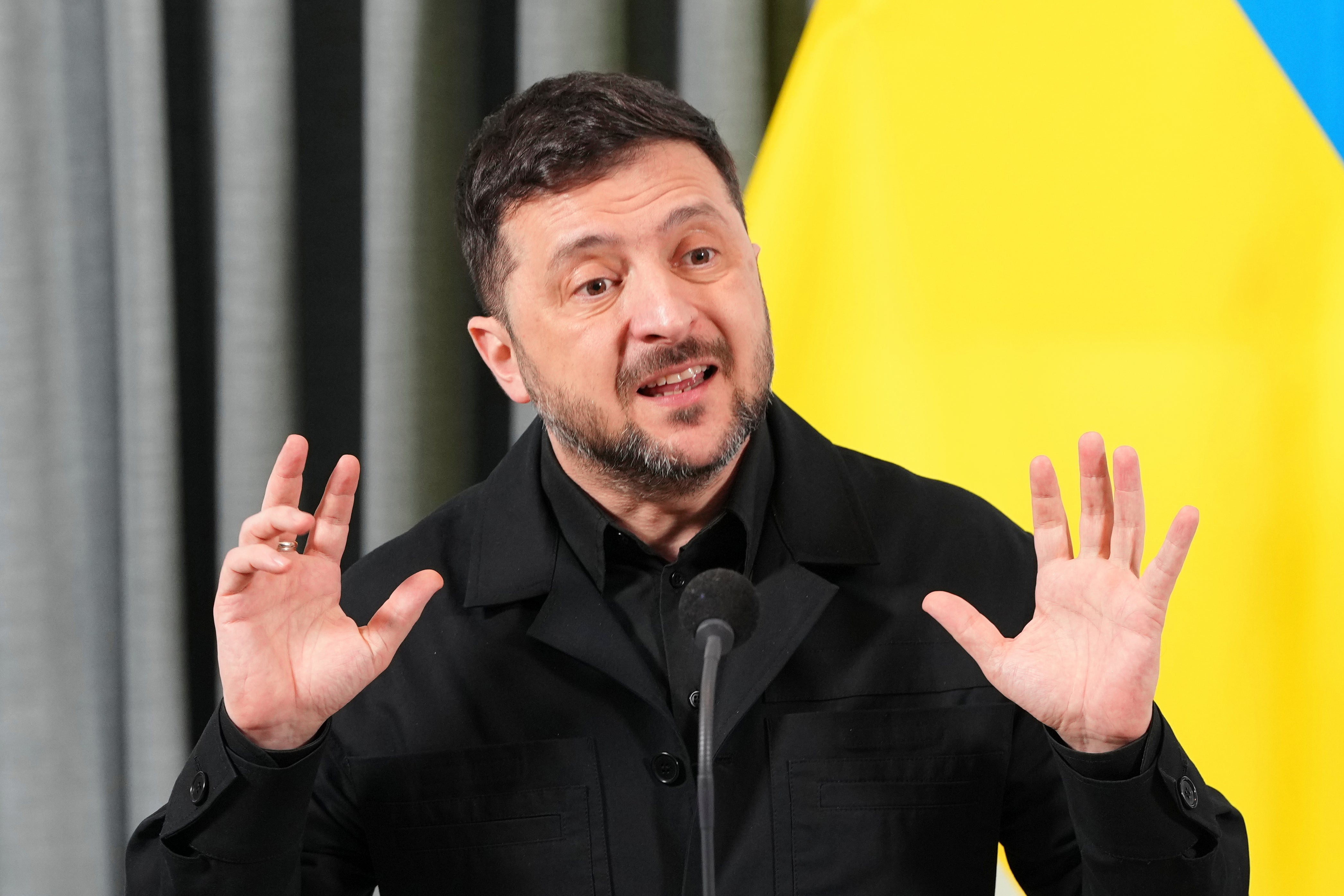 <p>Zelensky urged leaders at The Hague on Tuesday not to reward Russia for its war</p>