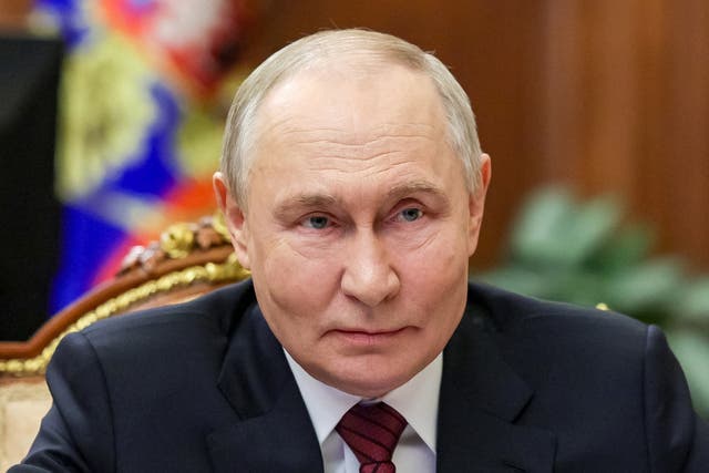 <p>President Vladimir Putin looks on as he attends a meeting regarding the situation in the area of the so-called ‘special military operation’ in Ukraine with Russian military officials via video link in Moscow on December 11, 2025</p>