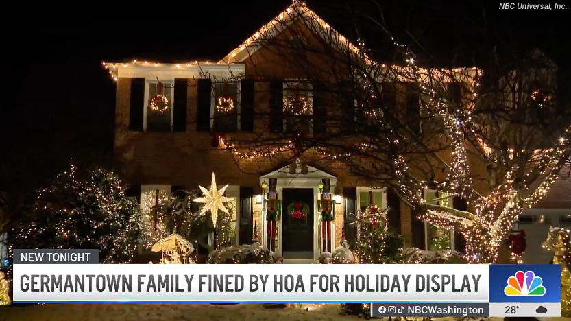 <p>A Maryland family has hired a lawyer after their homeowners association fined them over $600 for their festive holiday light display outside their home</p>