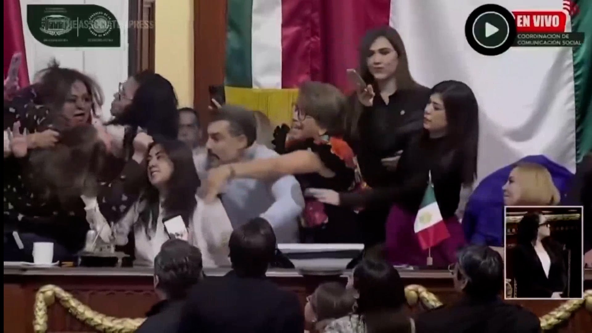 <p>Lawmakers get into hair-pulling brawl in Mexico City Congress</p>