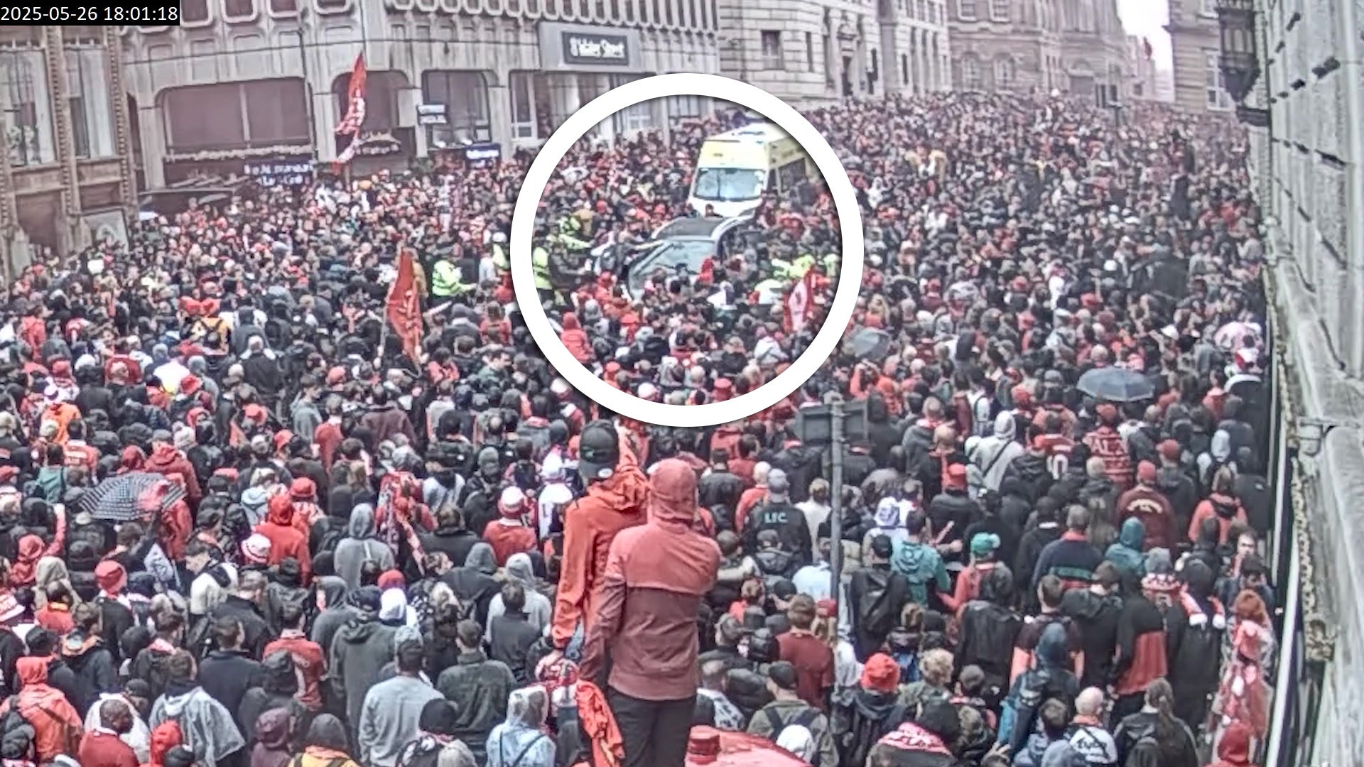 CCTV footage showed Doyle’s car heading into Water Street, which was filled with supporters