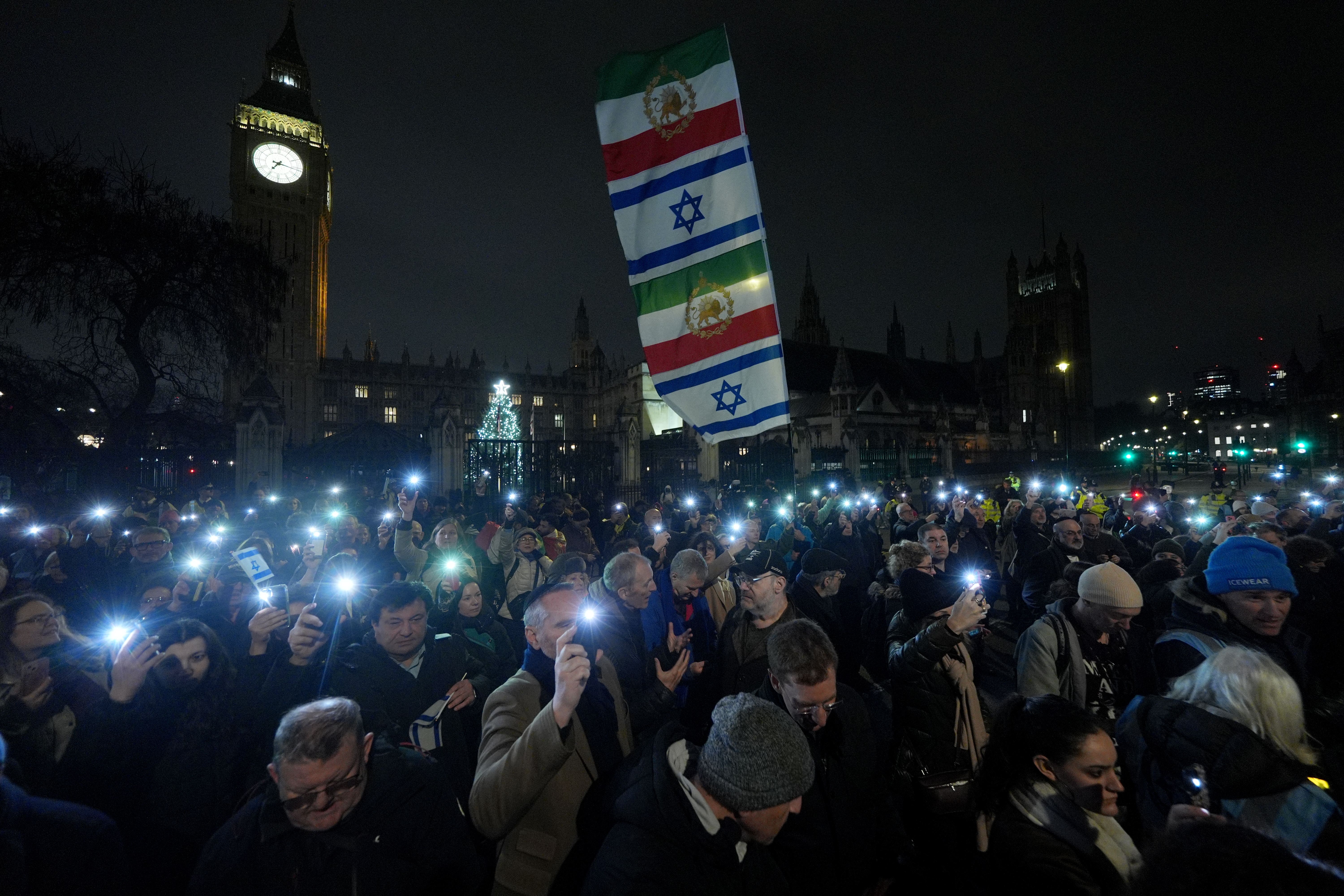 People attend a Campaign Against Antisemitism and Chabad UK event in Westminster (Yui Mok/PA)