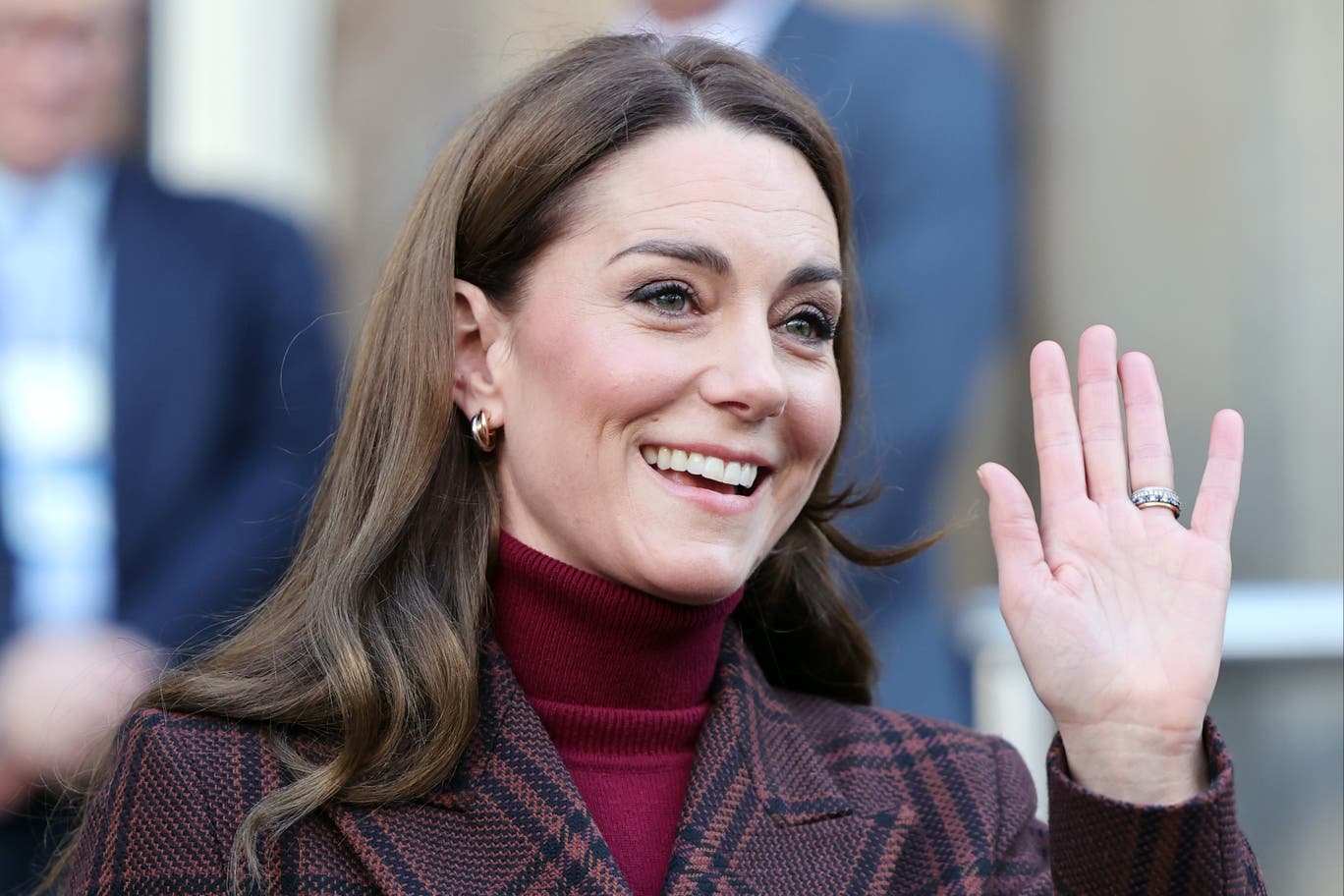 Kate Middleton in her burgundy Kiltane turtleneck