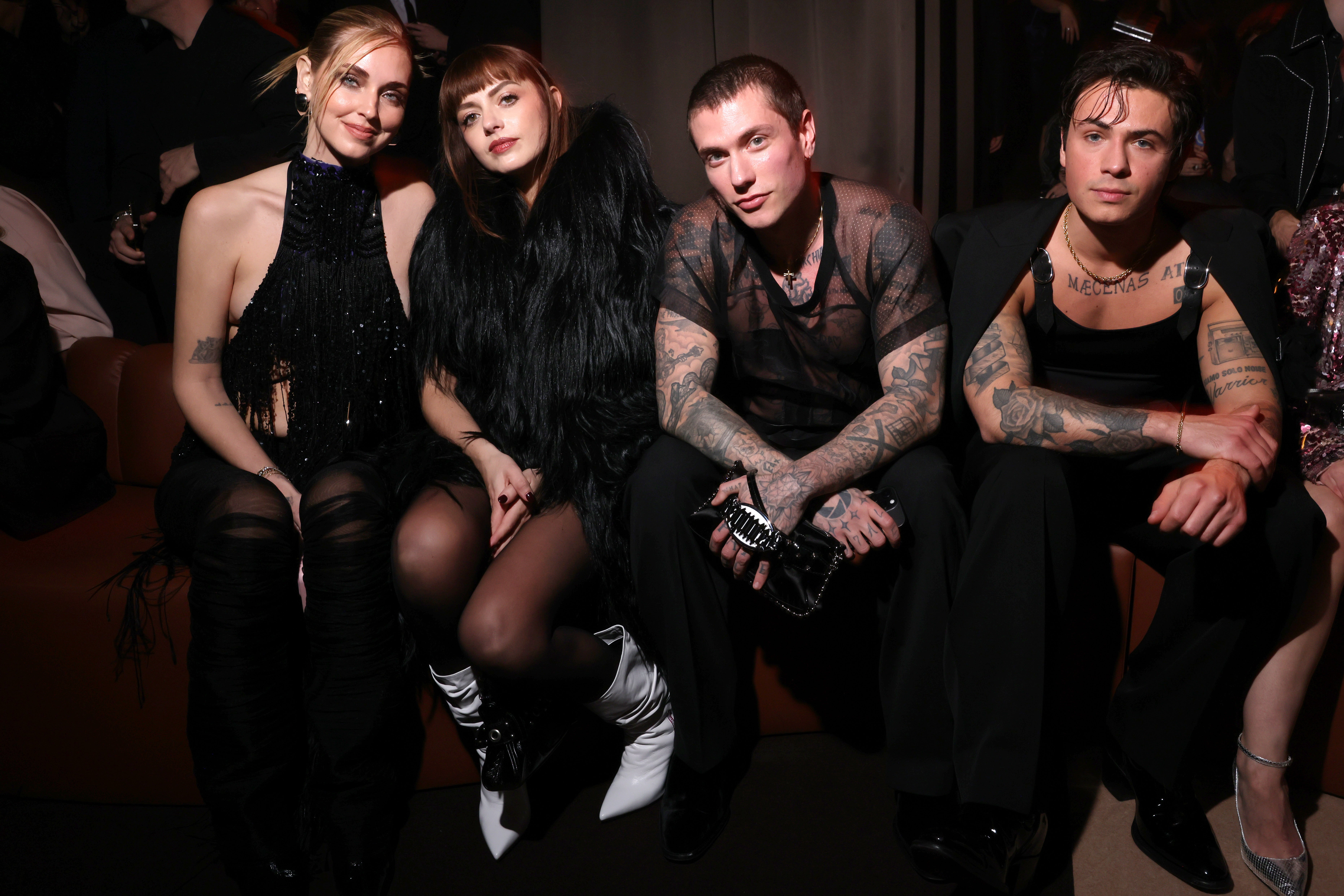 Ferragni, Annalisa, Benjamin Mascolo and Federico Rossi attend the Milan Fashion Week in 2025 (Photo by Victor Boyko/Getty Images for Dsquared2)