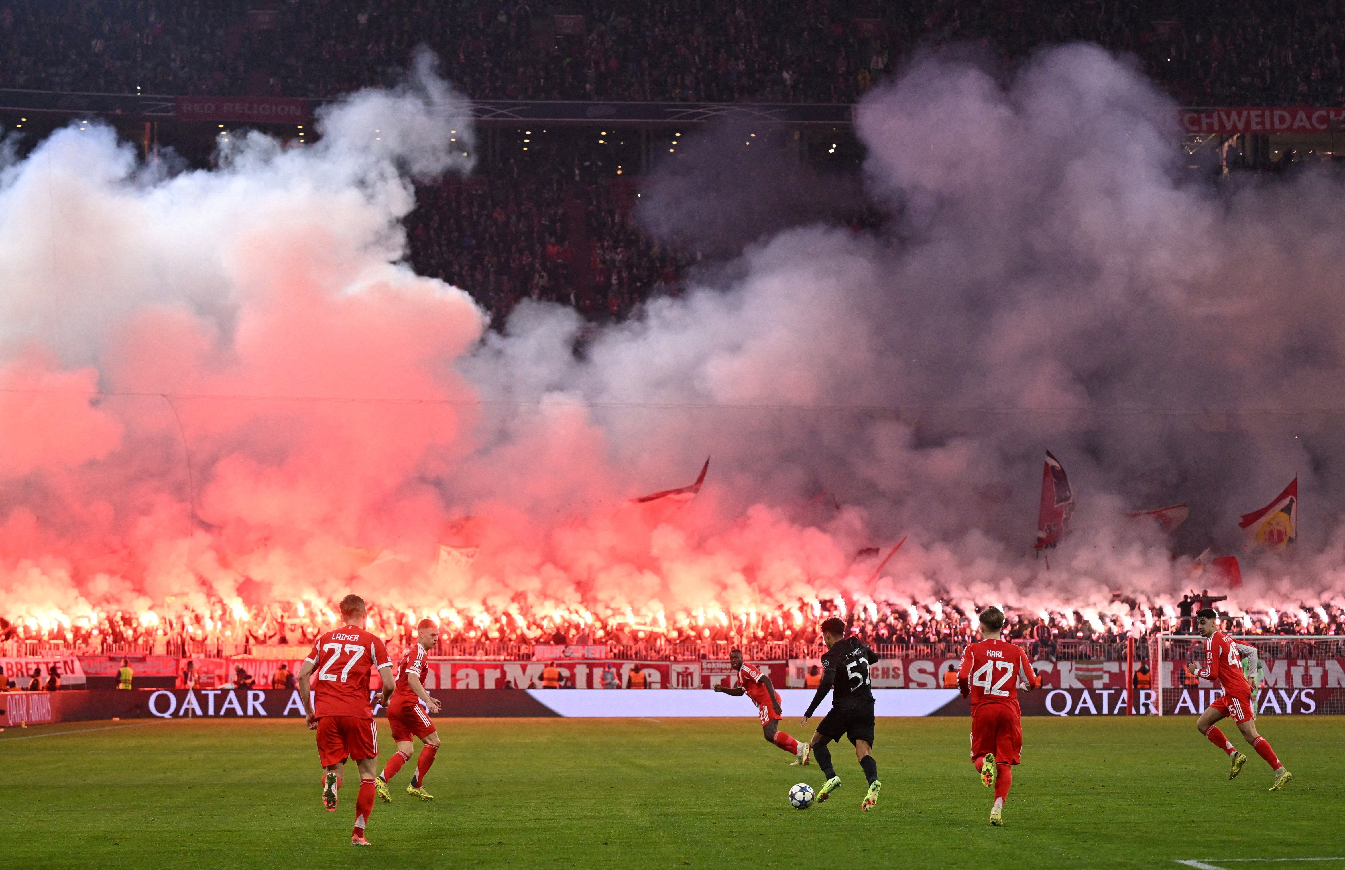 Fireworks were set off in the stands by Bayern fans