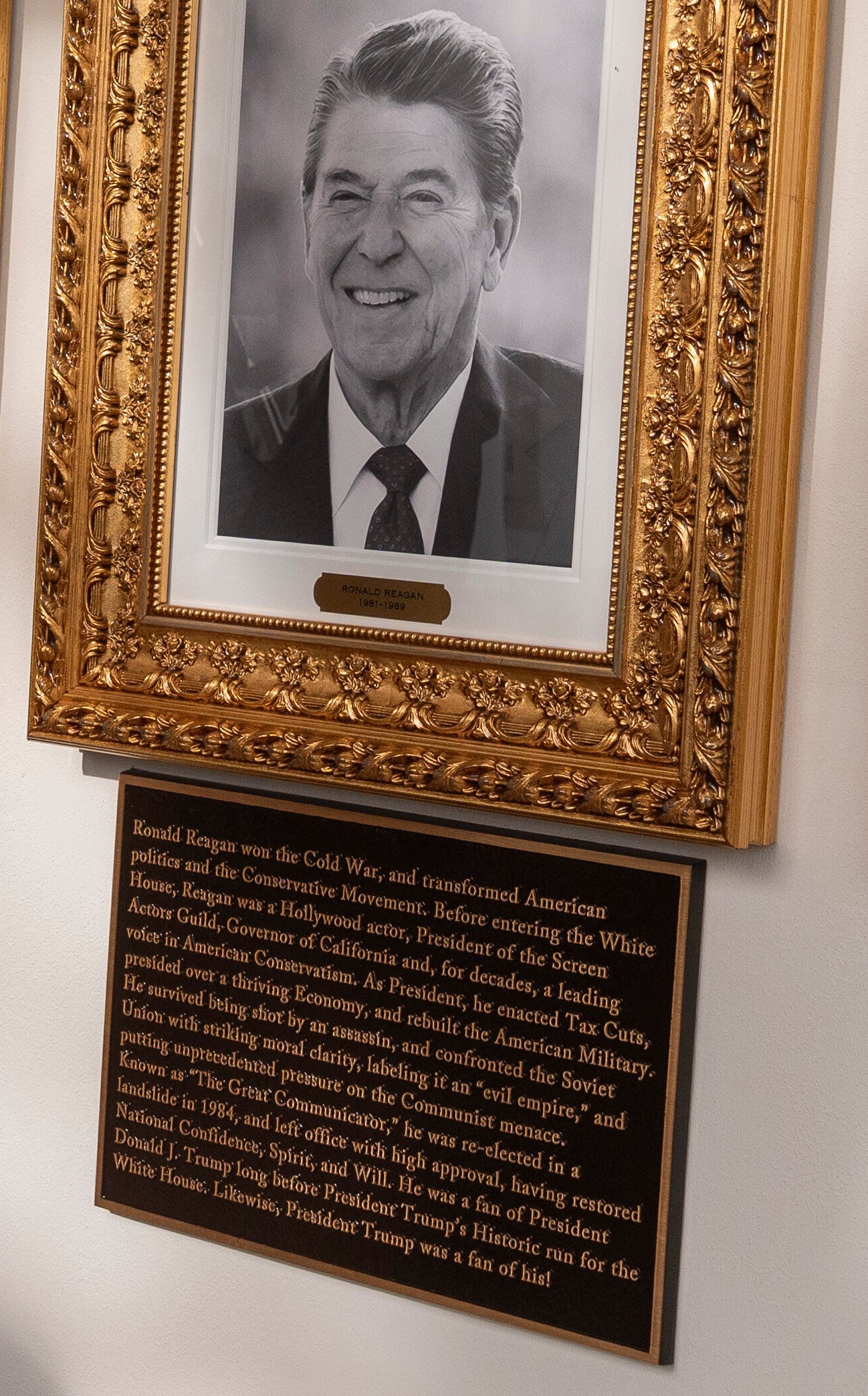 The White House's description of Reagan claims the former president 'was a fan of President Donald J. Trump before President Trump's Historic run for the White House'