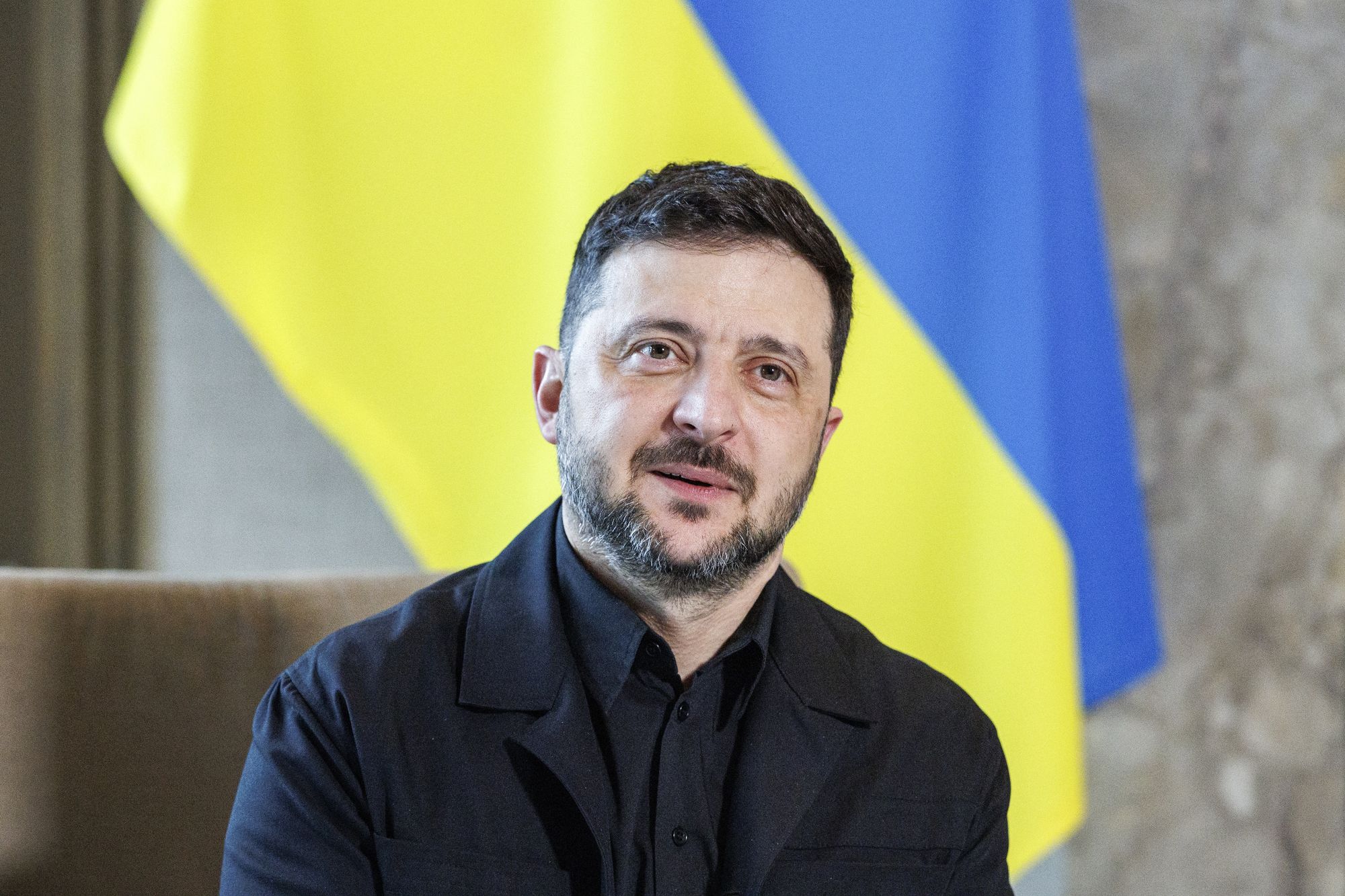 <p>Ukrainian president Volodymyr Zelensky reacts ahead of a delegation lunch at the Catshuis in The Hague on 16 December 2025</p>
