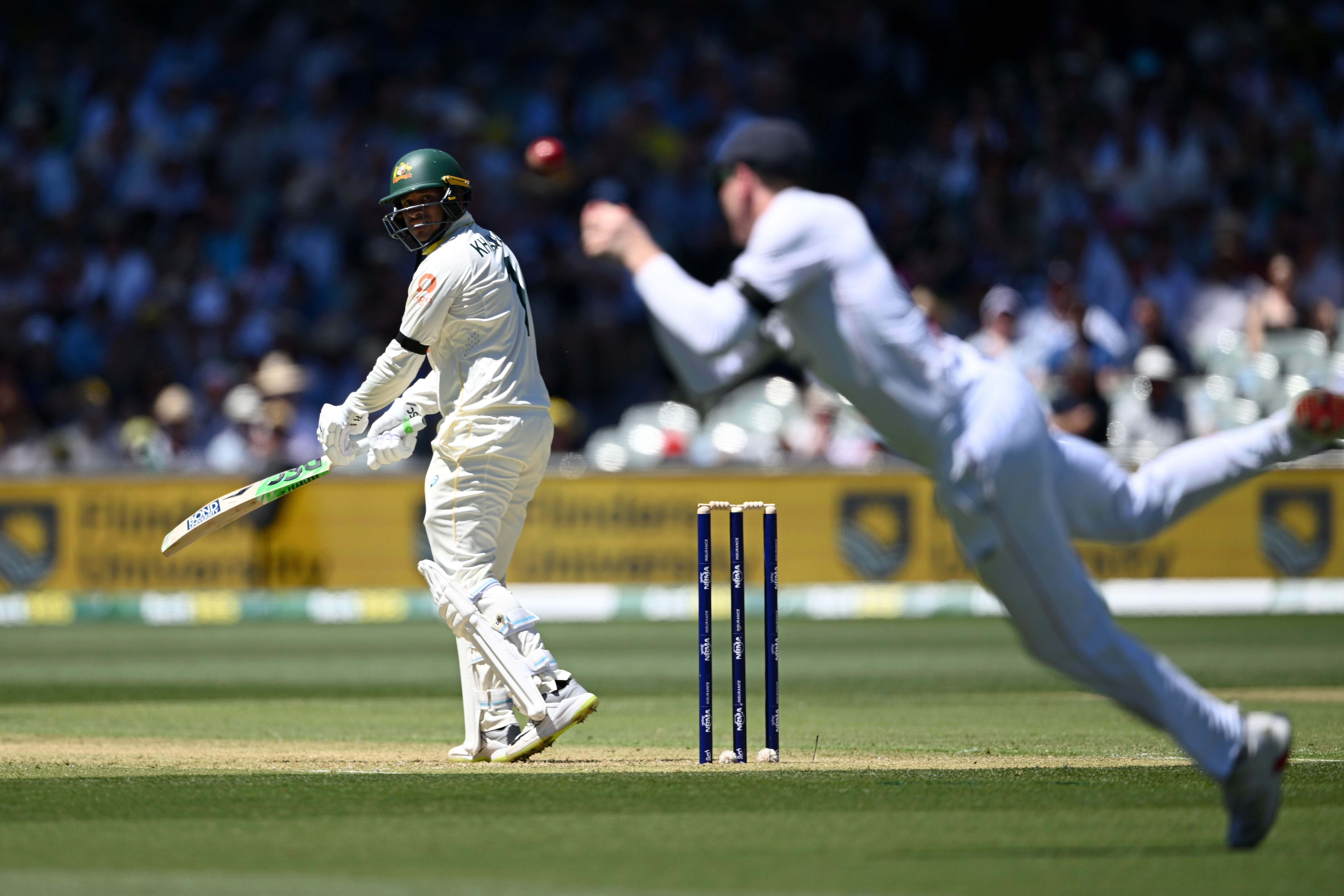 Usman Khawaja was dropped on just five by Harry Brook at second slip
