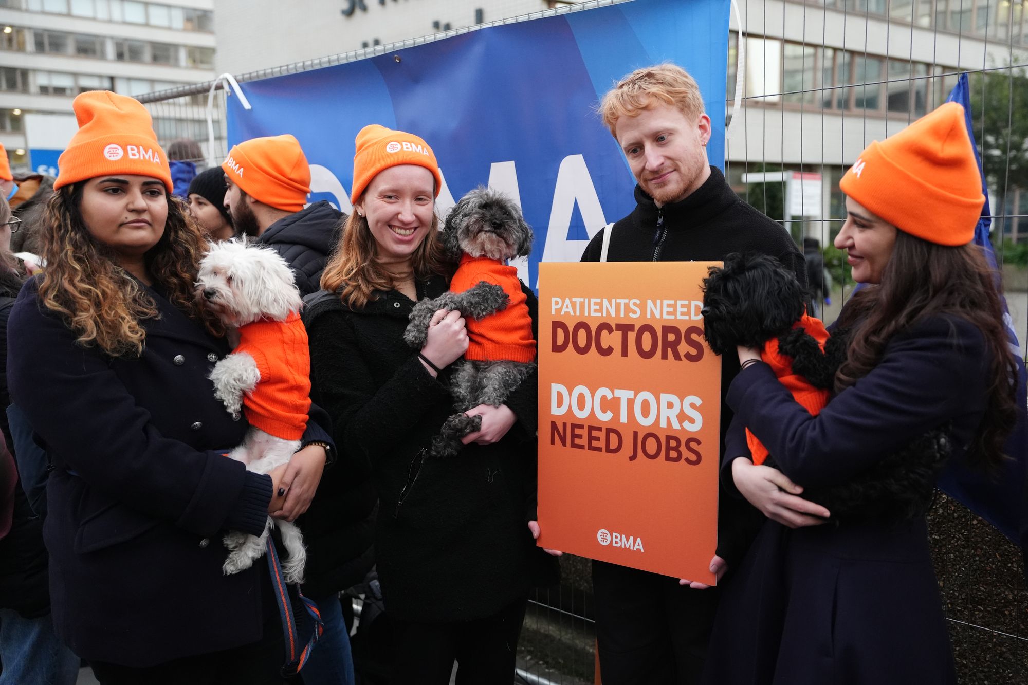 Doctors on the picket line at St Thomas’ Hospital, London, on the first day of strikes